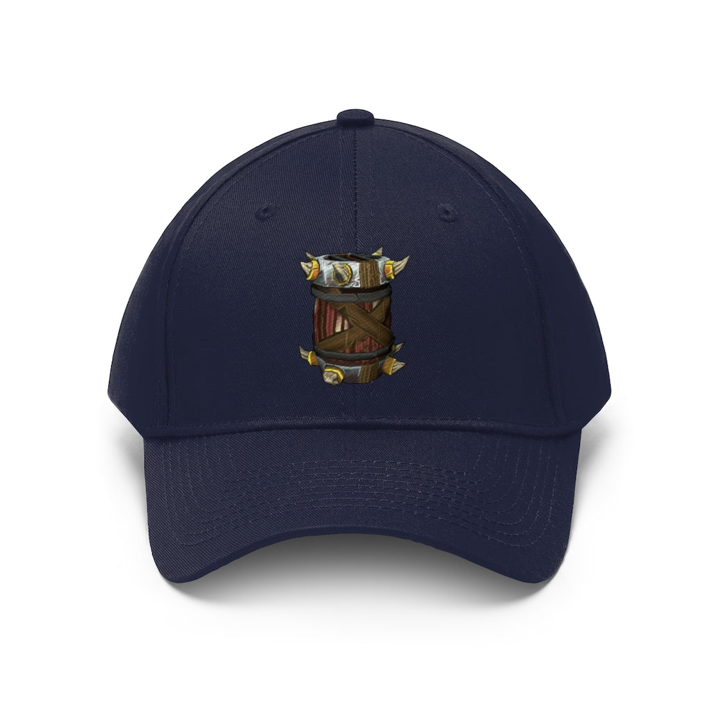 Raptor Barrel Unisex Twill Hat in classic design, showcasing adjustable Velcro closure and 6-panel structure.