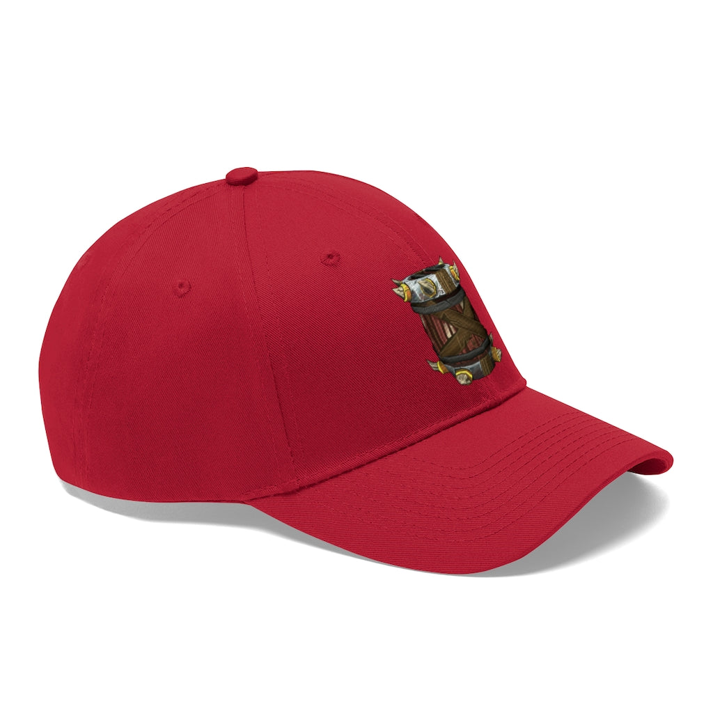 Raptor Barrel Unisex Twill Hat in classic design, showcasing adjustable Velcro closure and 6-panel structure.