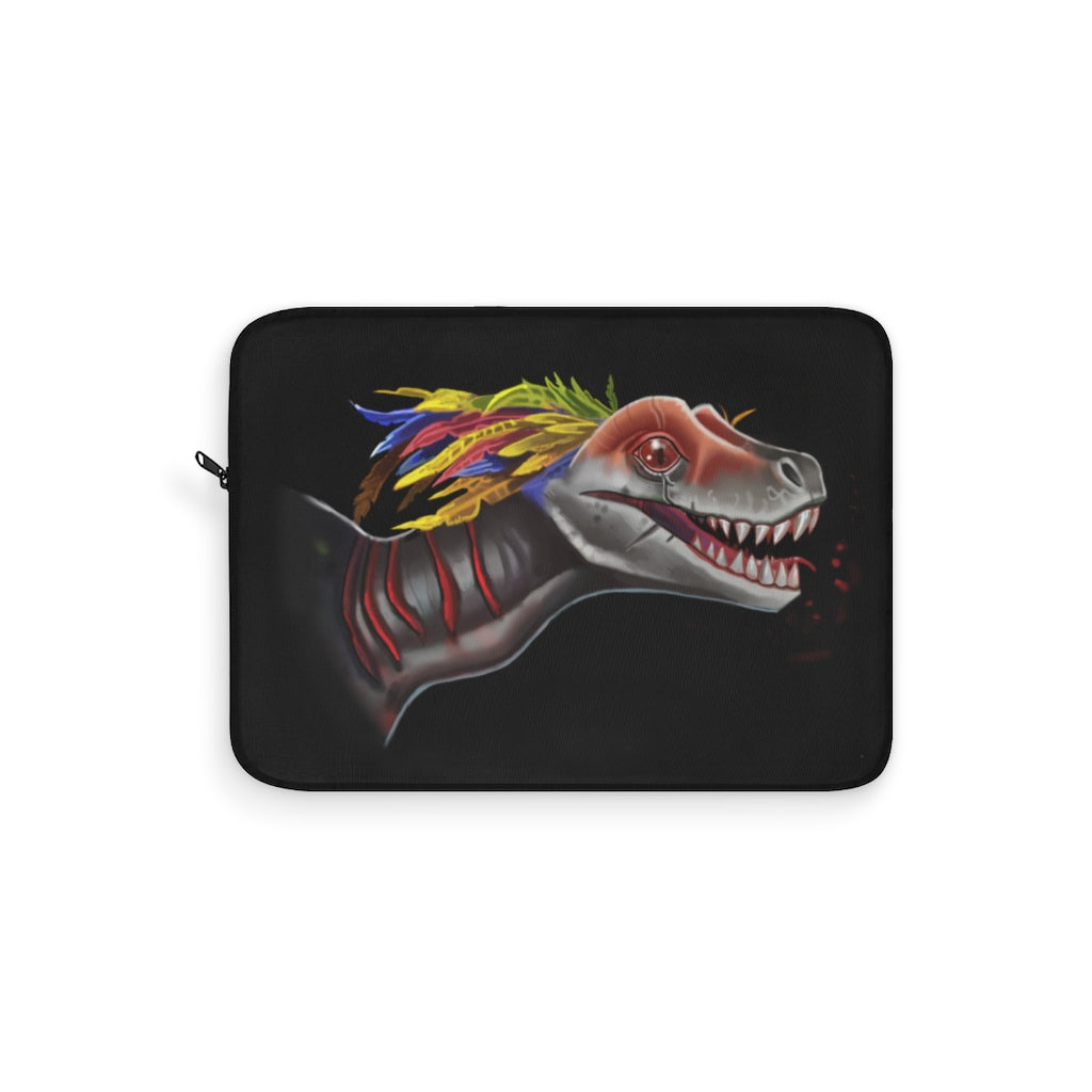 Raptor Laptop Sleeve featuring stylish print on one side, black backside, and top loading zipper, designed for protection and elegance.