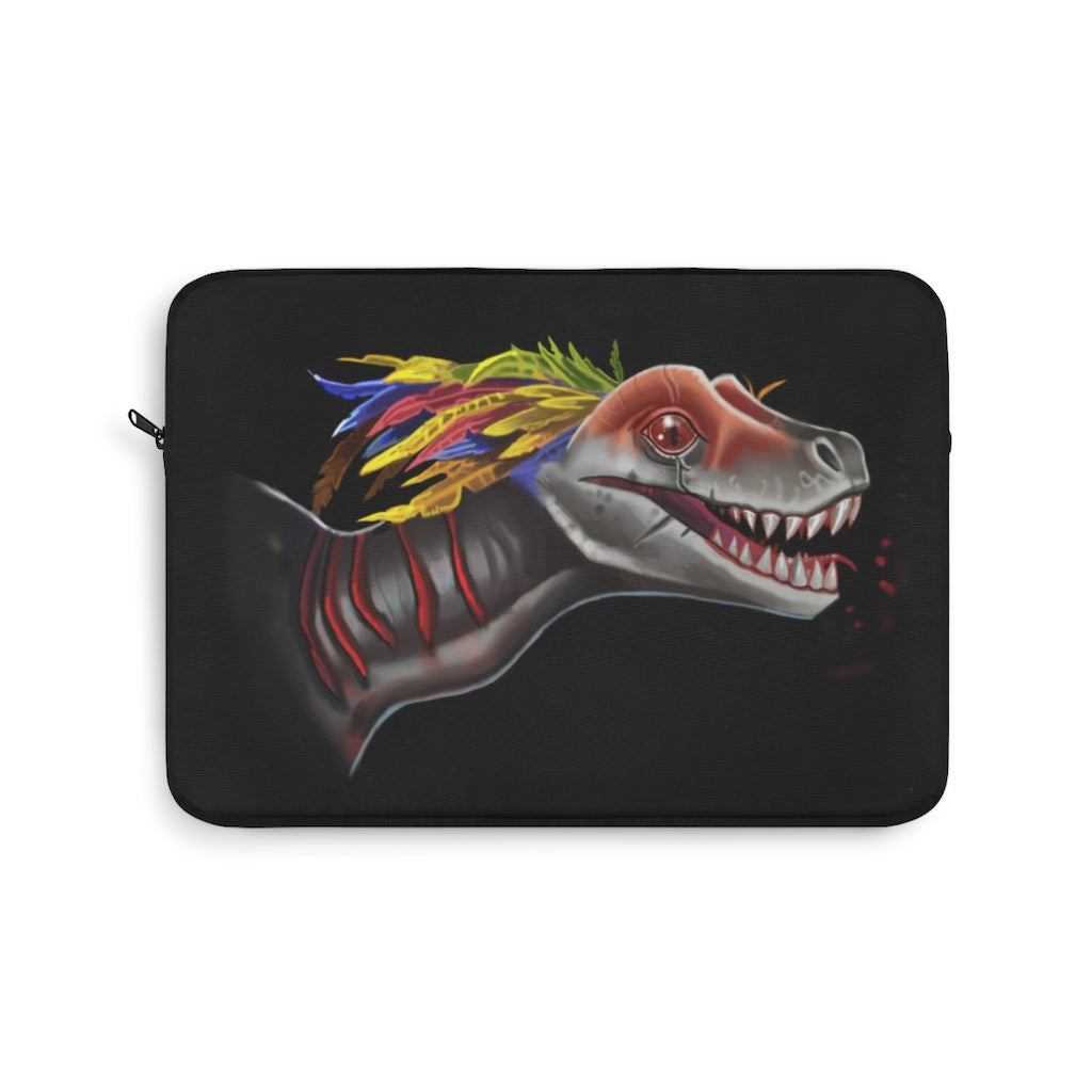 Raptor Laptop Sleeve featuring stylish print on one side, black backside, and top loading zipper, designed for protection and elegance.