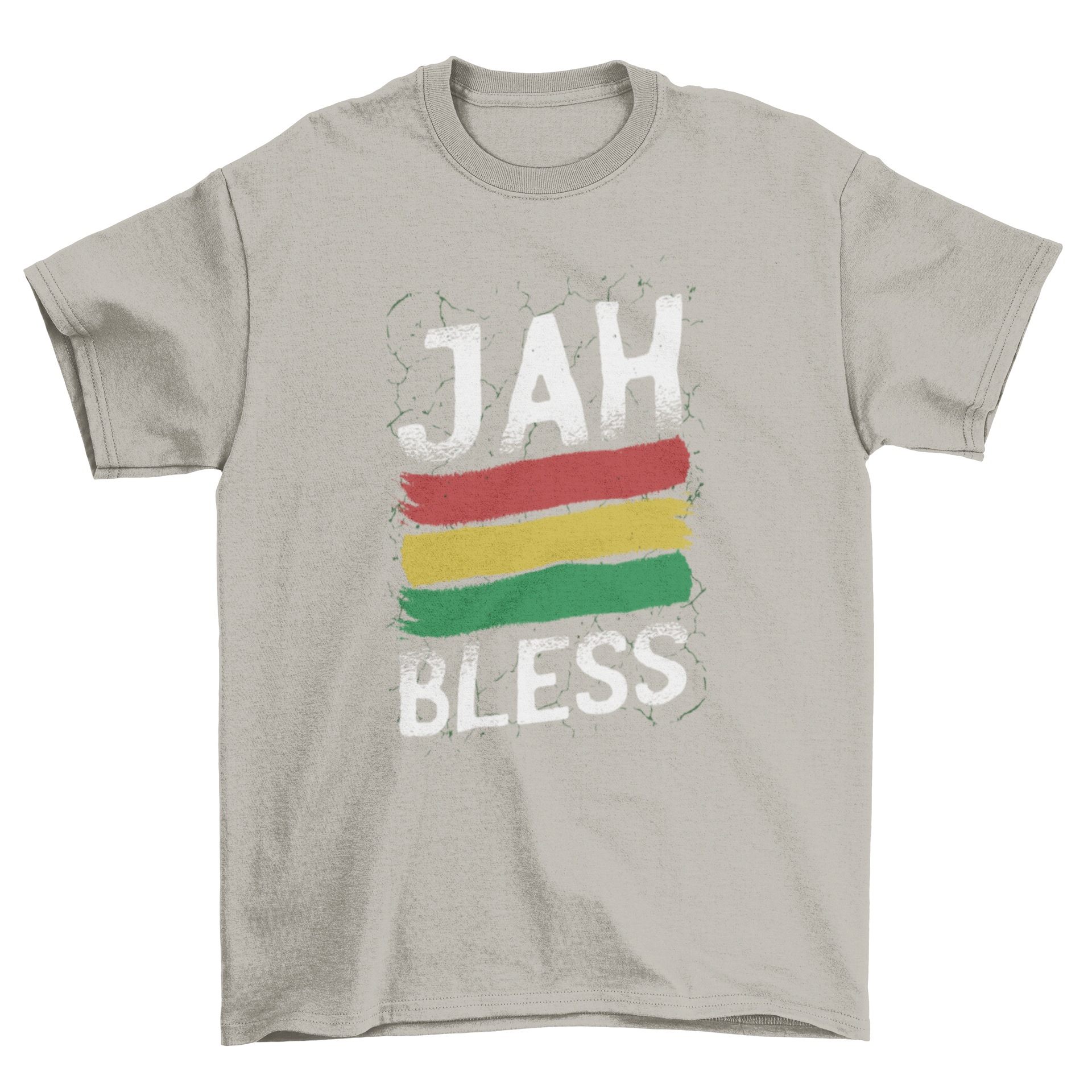 Rasta Quote T-Shirt featuring 'Jah Bless' text and Jamaican flag illustration, perfect for reggae lovers.