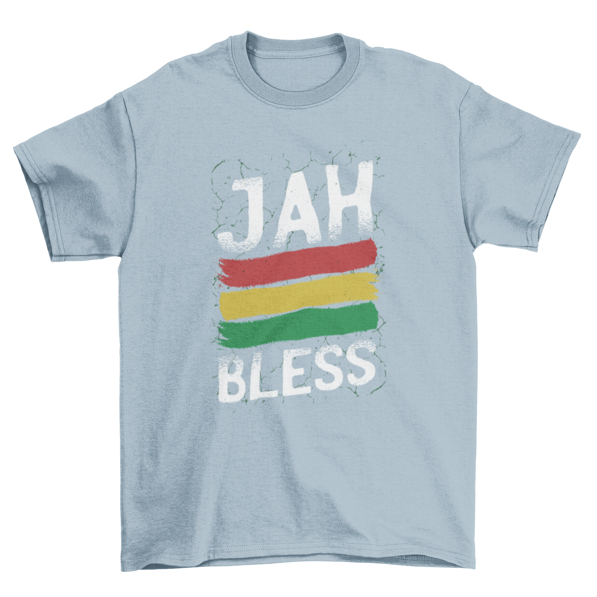 Rasta Quote T-Shirt featuring 'Jah Bless' text and Jamaican flag illustration, perfect for reggae lovers.