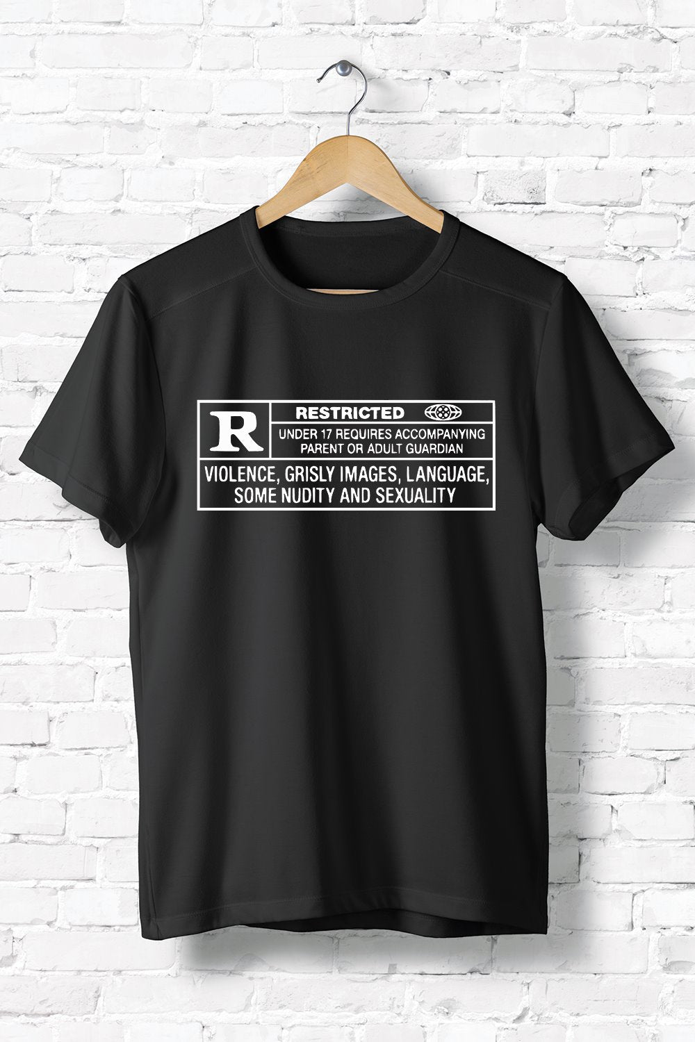 Rated R Restricted T-Shirt in soft ring-spun cotton, showcasing a stylish unisex design suitable for all.