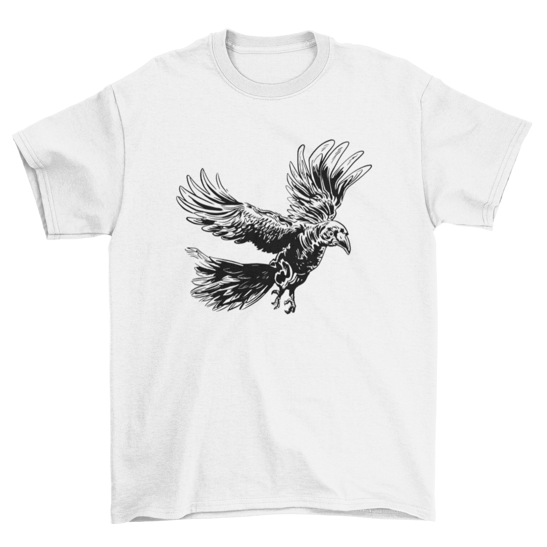 A stylish t-shirt featuring a raven flying design, perfect for bird lovers.