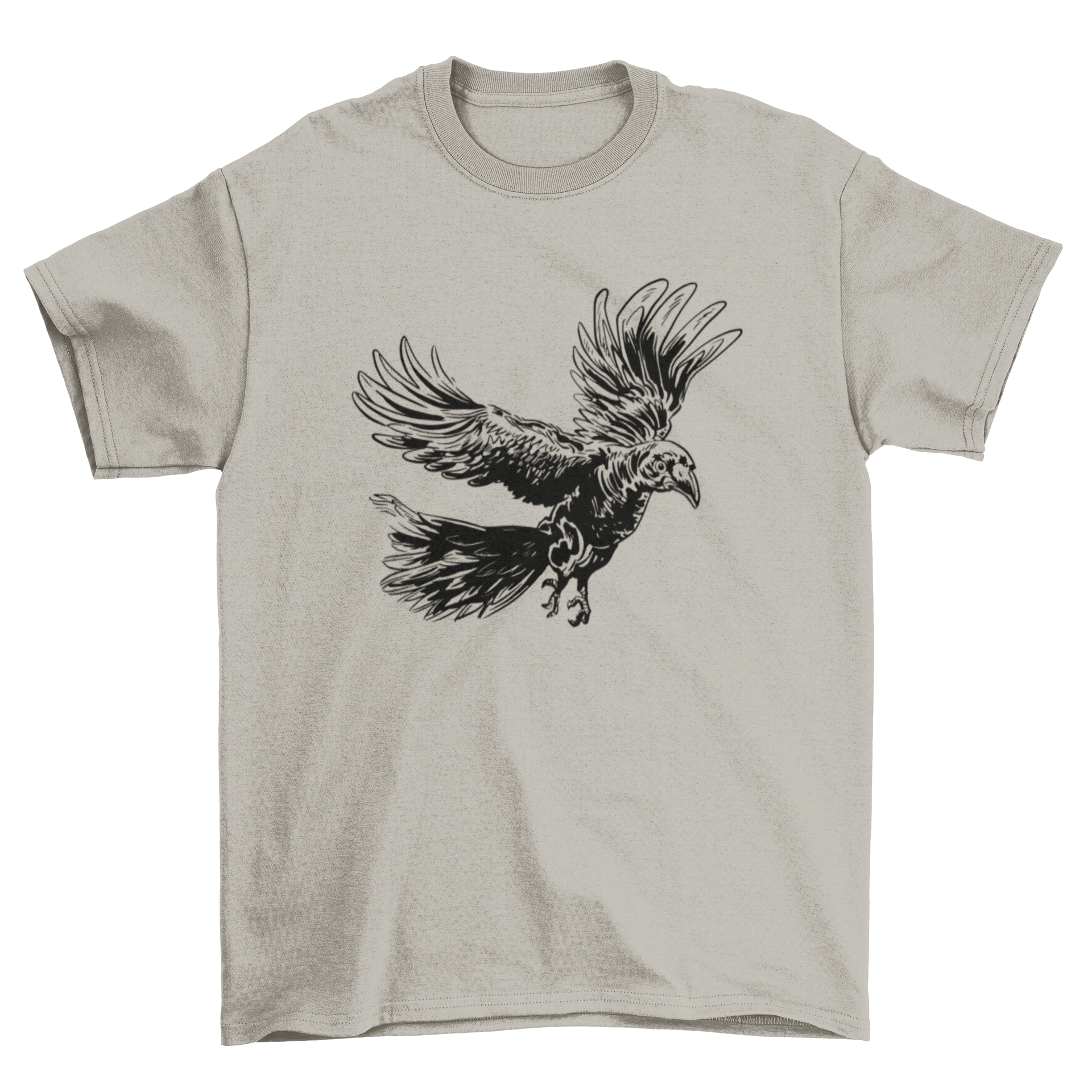 A stylish t-shirt featuring a raven flying design, perfect for bird lovers.