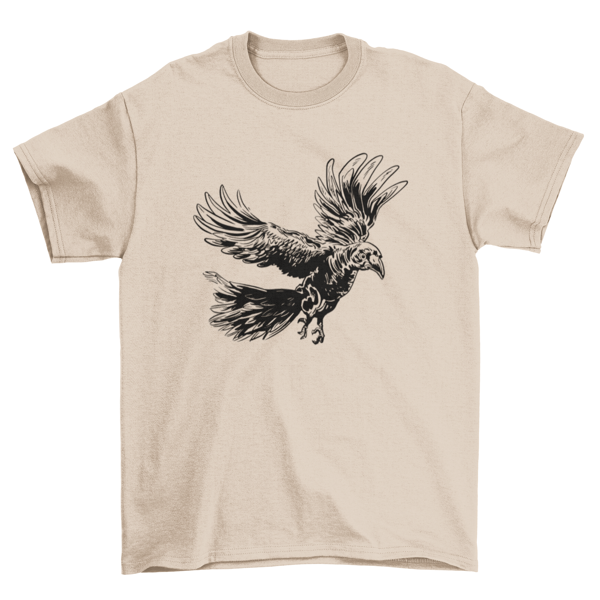 A stylish t-shirt featuring a raven flying design, perfect for bird lovers.