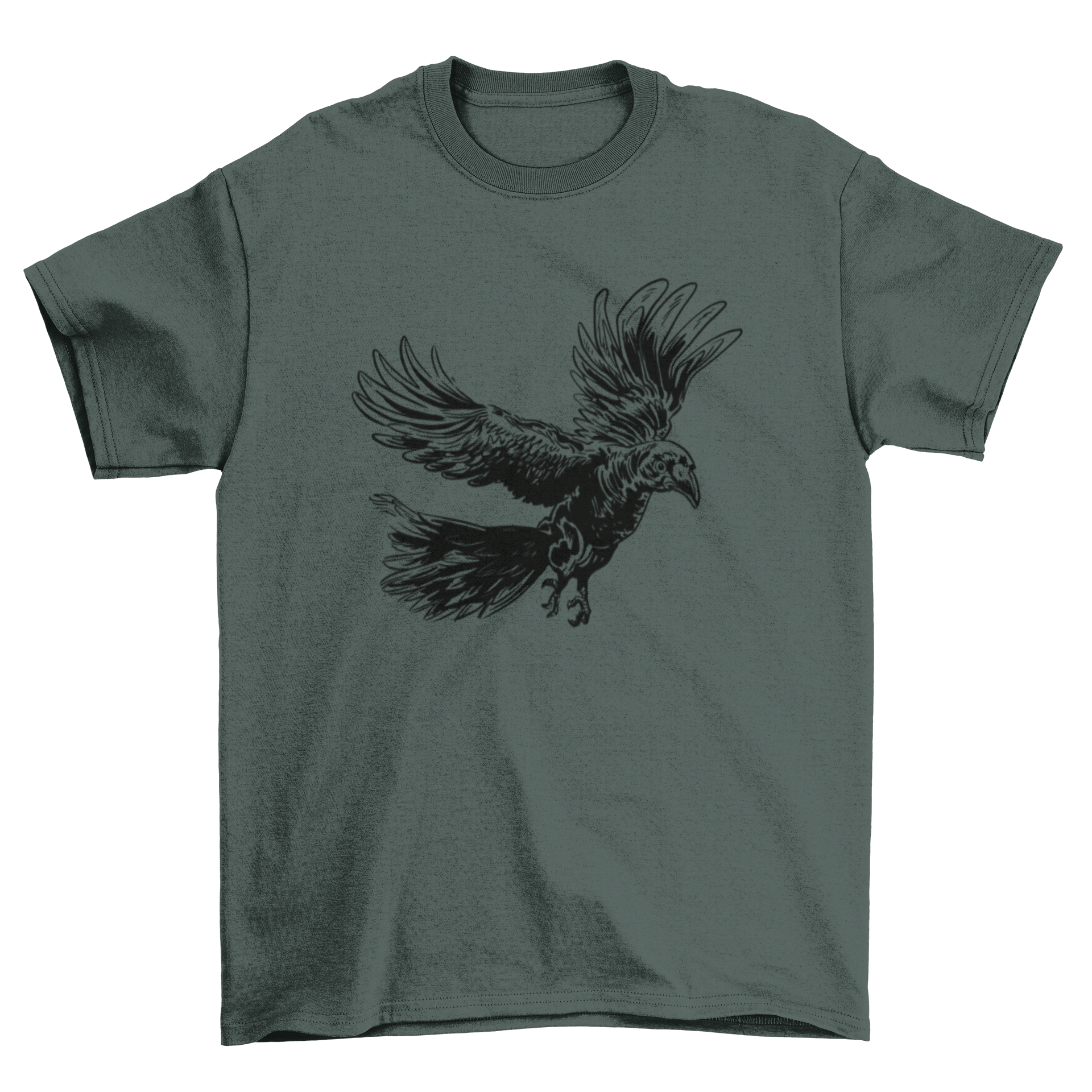 A stylish t-shirt featuring a raven flying design, perfect for bird lovers.