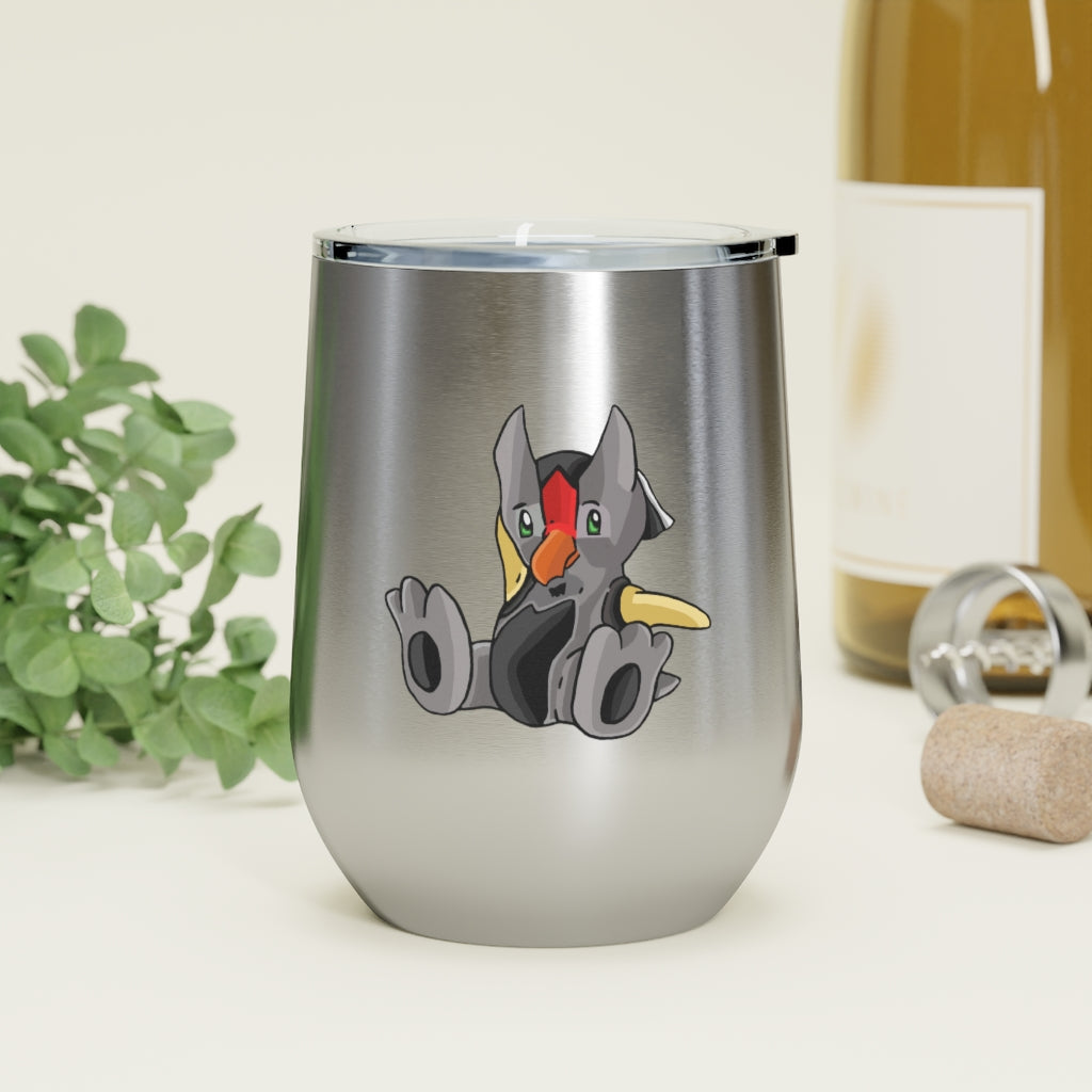 Raylow 12oz Insulated Wine Tumbler in stainless steel with a clear plastic lid, showcasing a stylish design for hot and cold beverages.