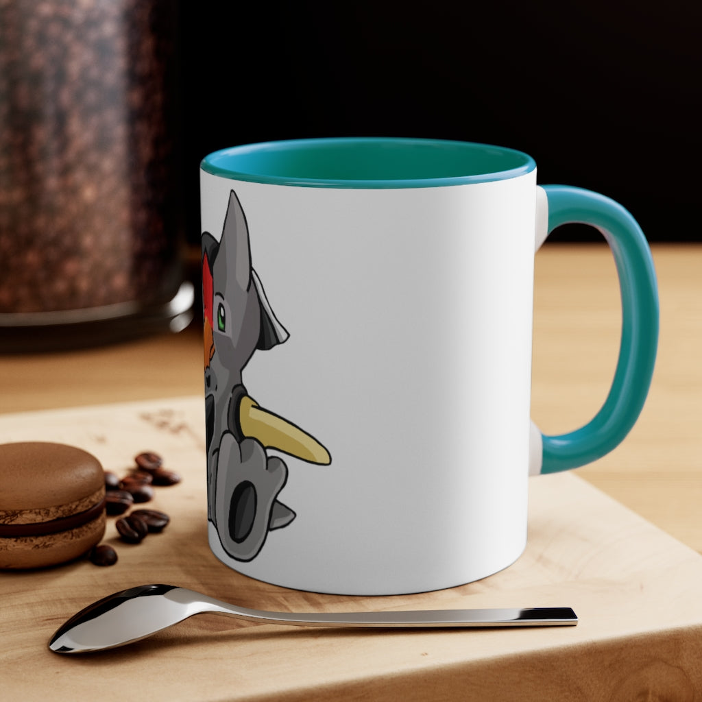 Raylow 11oz Accent Mug featuring a white ceramic body with a colored interior and handle, ideal for personalized designs.