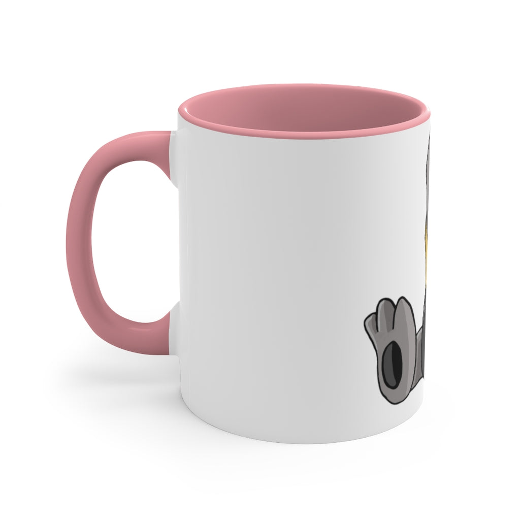 Raylow 11oz Accent Mug featuring a white ceramic body with a colored interior and handle, ideal for personalized designs.