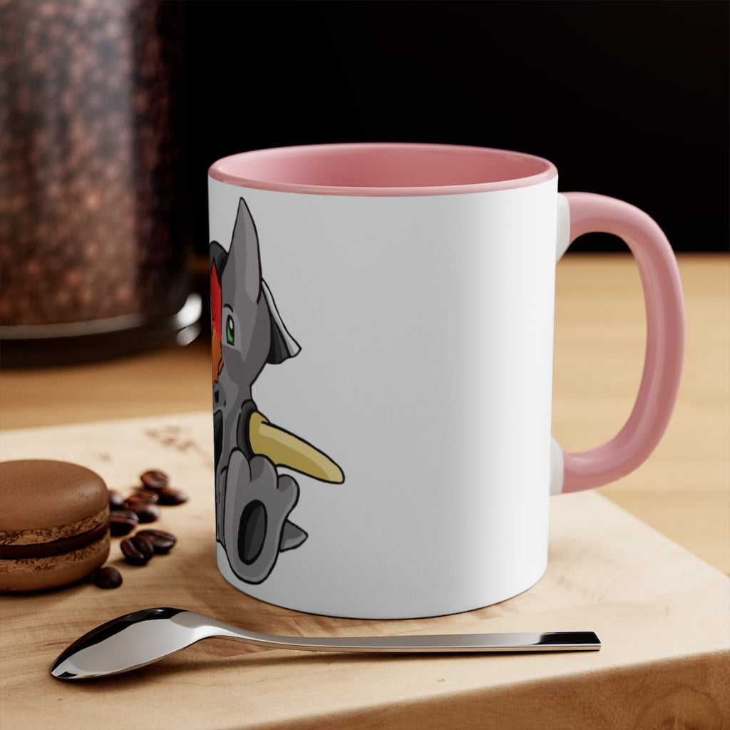 Raylow 11oz Accent Mug featuring a white ceramic body with a colored interior and handle, ideal for personalized designs.