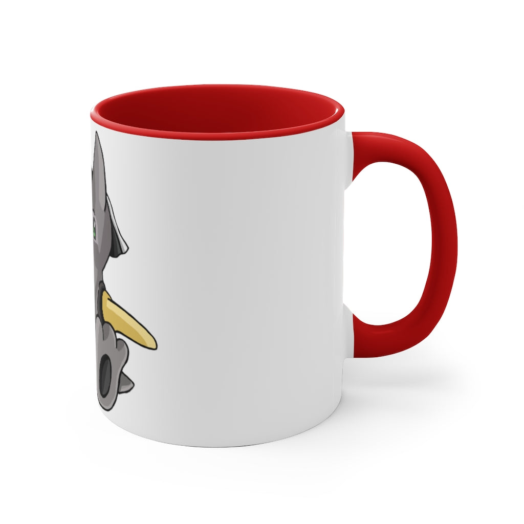 Raylow 11oz Accent Mug featuring a white ceramic body with a colored interior and handle, ideal for personalized designs.