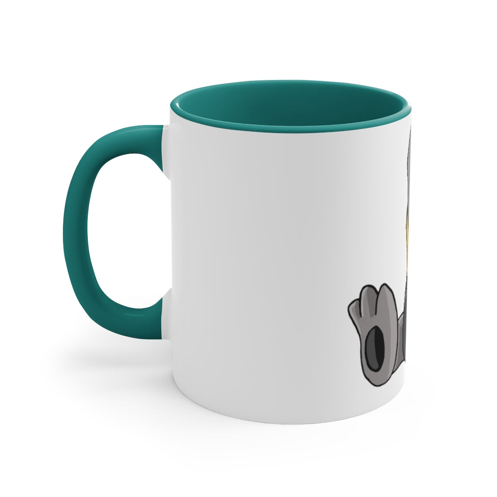 Raylow 11oz Accent Mug featuring a white ceramic body with a colored interior and handle, ideal for personalized designs.