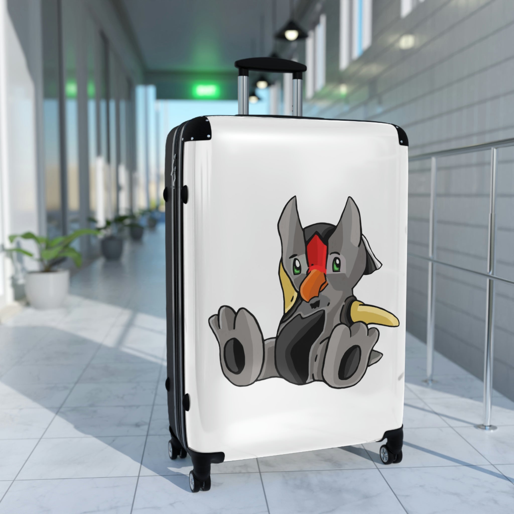 Raylow Cabin Suitcase featuring a personalized design, lightweight polycarbonate front, and ABS back, with adjustable handle and 360° swivel wheels.