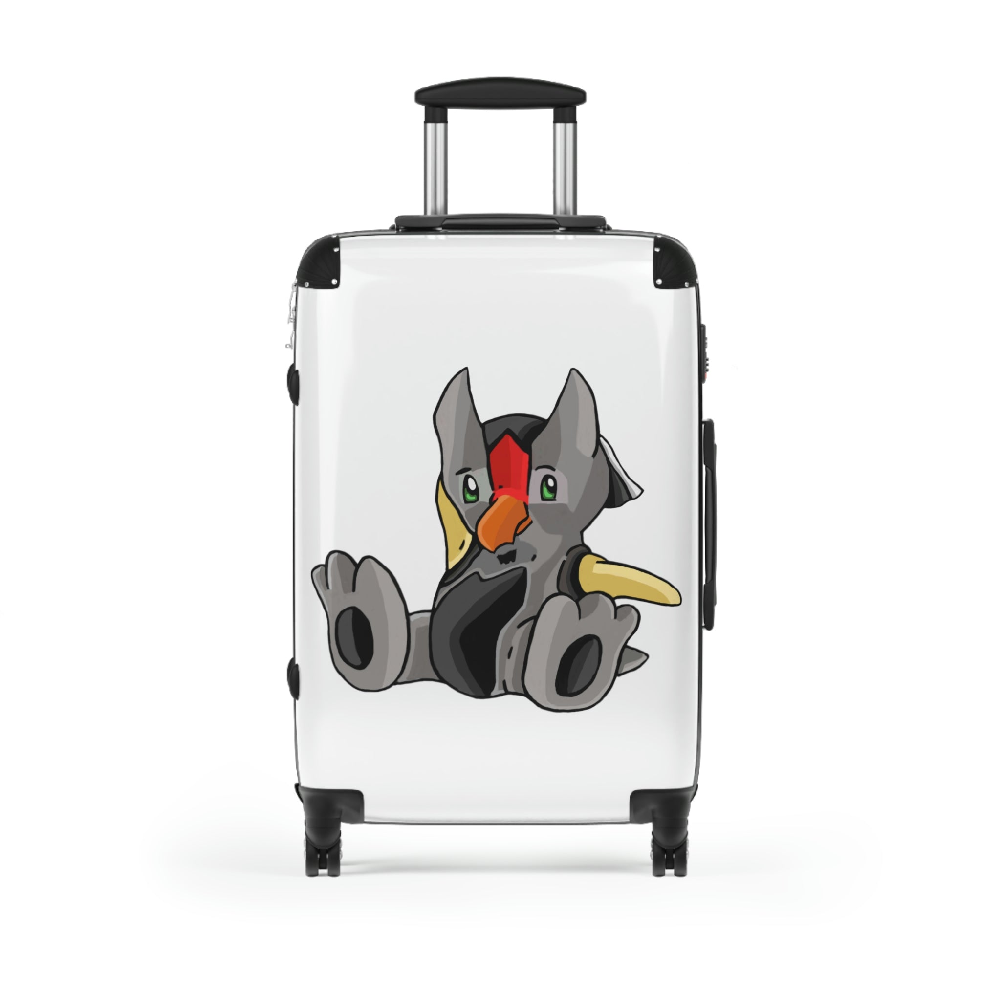 Raylow Cabin Suitcase featuring a personalized design, lightweight polycarbonate front, and ABS back, with adjustable handle and 360° swivel wheels.