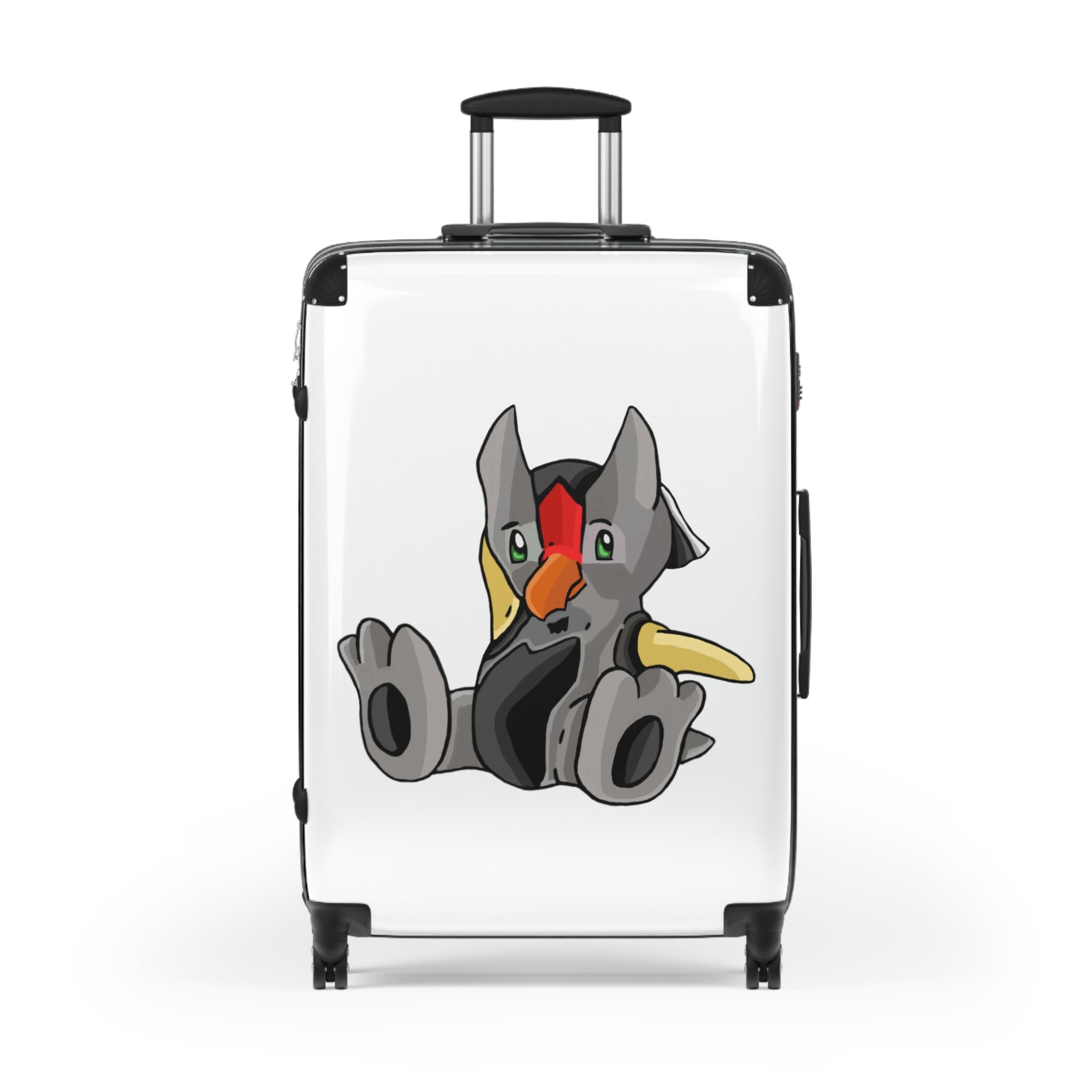 Raylow Cabin Suitcase featuring a personalized design, lightweight polycarbonate front, and ABS back, with adjustable handle and 360° swivel wheels.