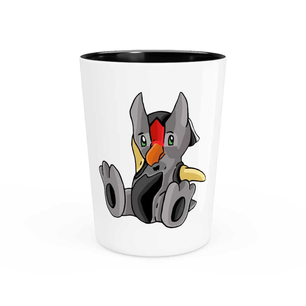 Raylow Shot Glass with customizable design, featuring a white ceramic body and black interior.