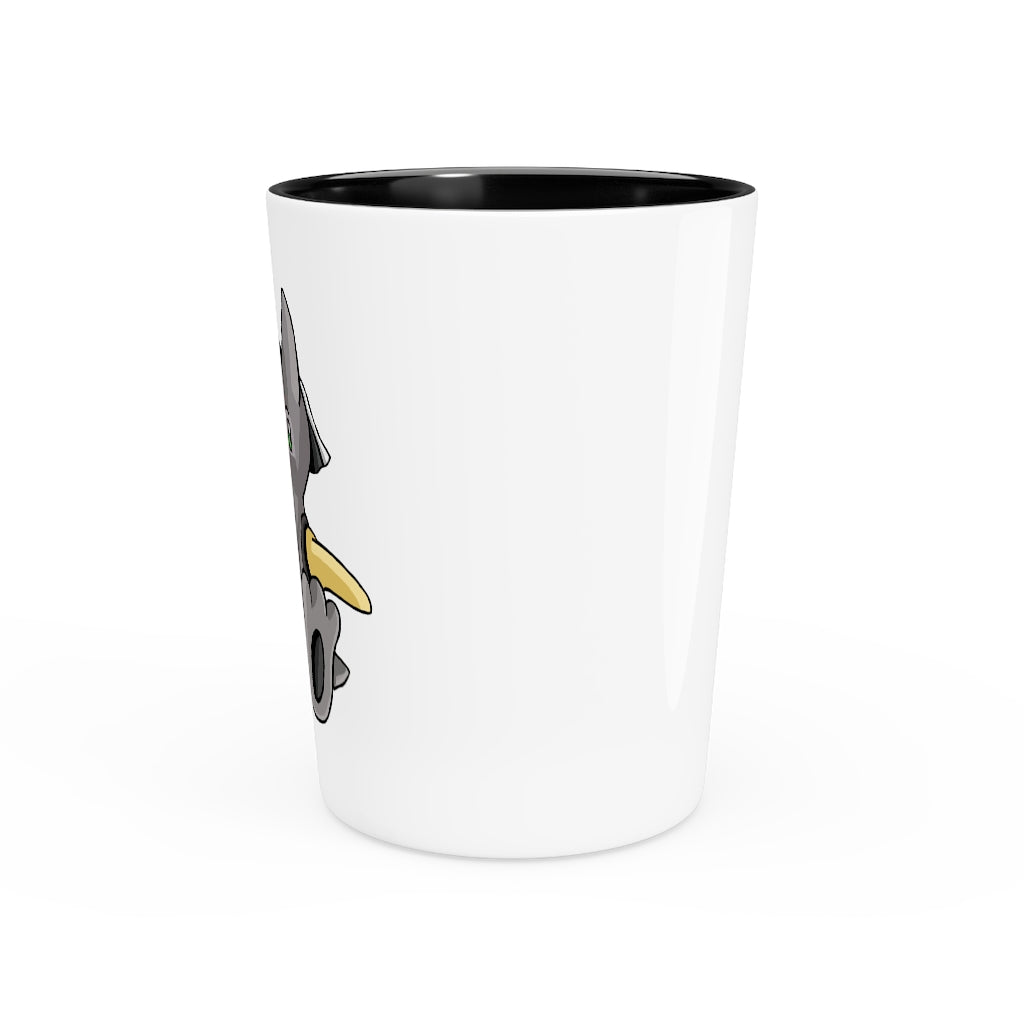 Raylow Shot Glass with customizable design, featuring a white ceramic body and black interior.