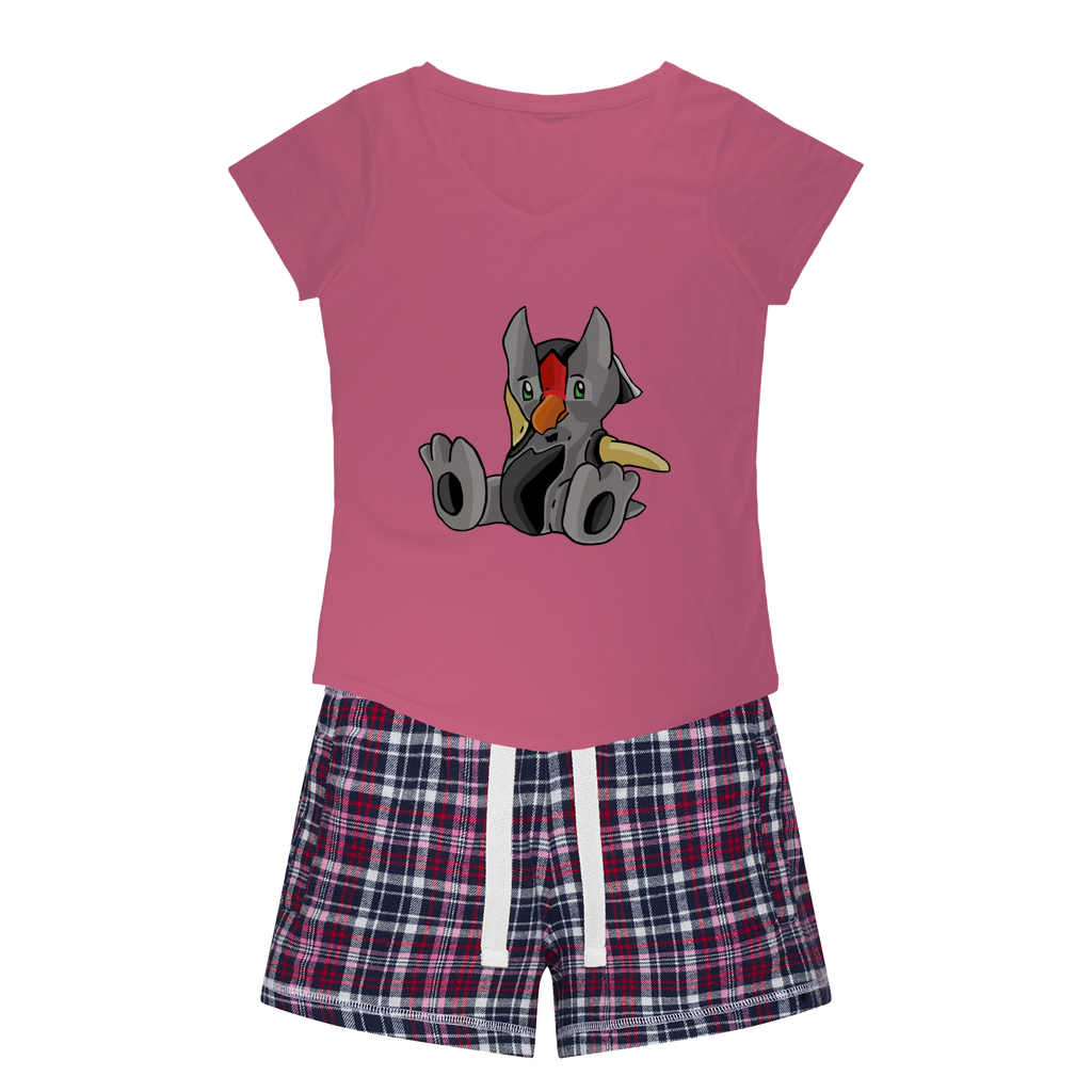 Raylow Women's Sleepy Tee and Flannel Short set featuring a relaxed fit T-shirt and colorful flannel shorts, perfect for cozy nights.