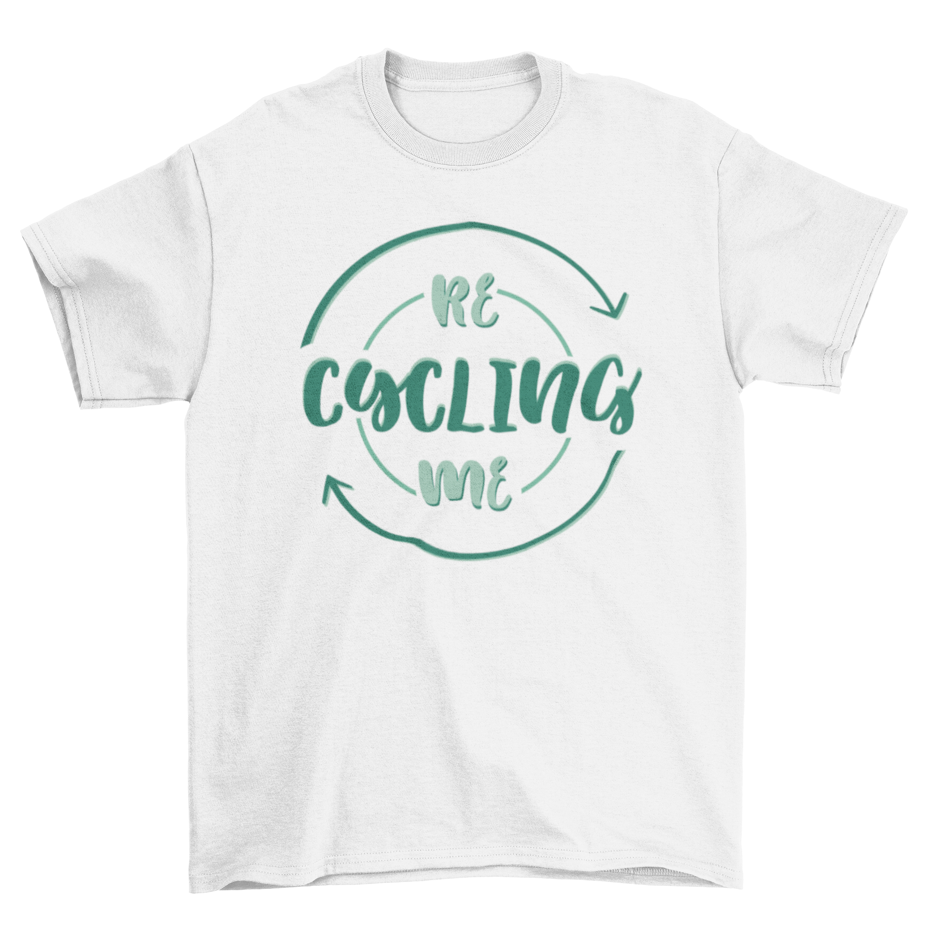 A stylish t-shirt featuring the quote 'Re cycling me', perfect for cycling enthusiasts.