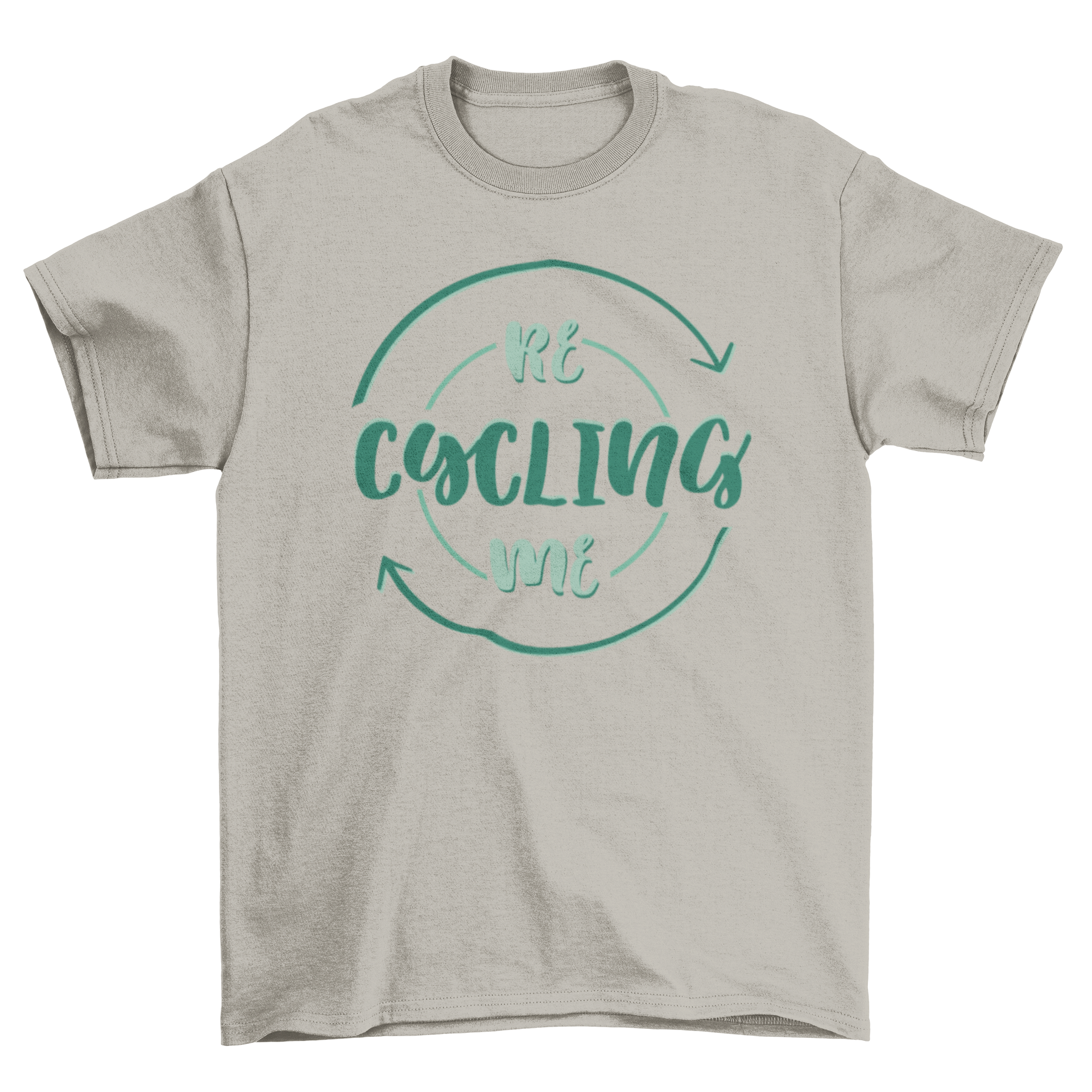 A stylish t-shirt featuring the quote 'Re cycling me', perfect for cycling enthusiasts.