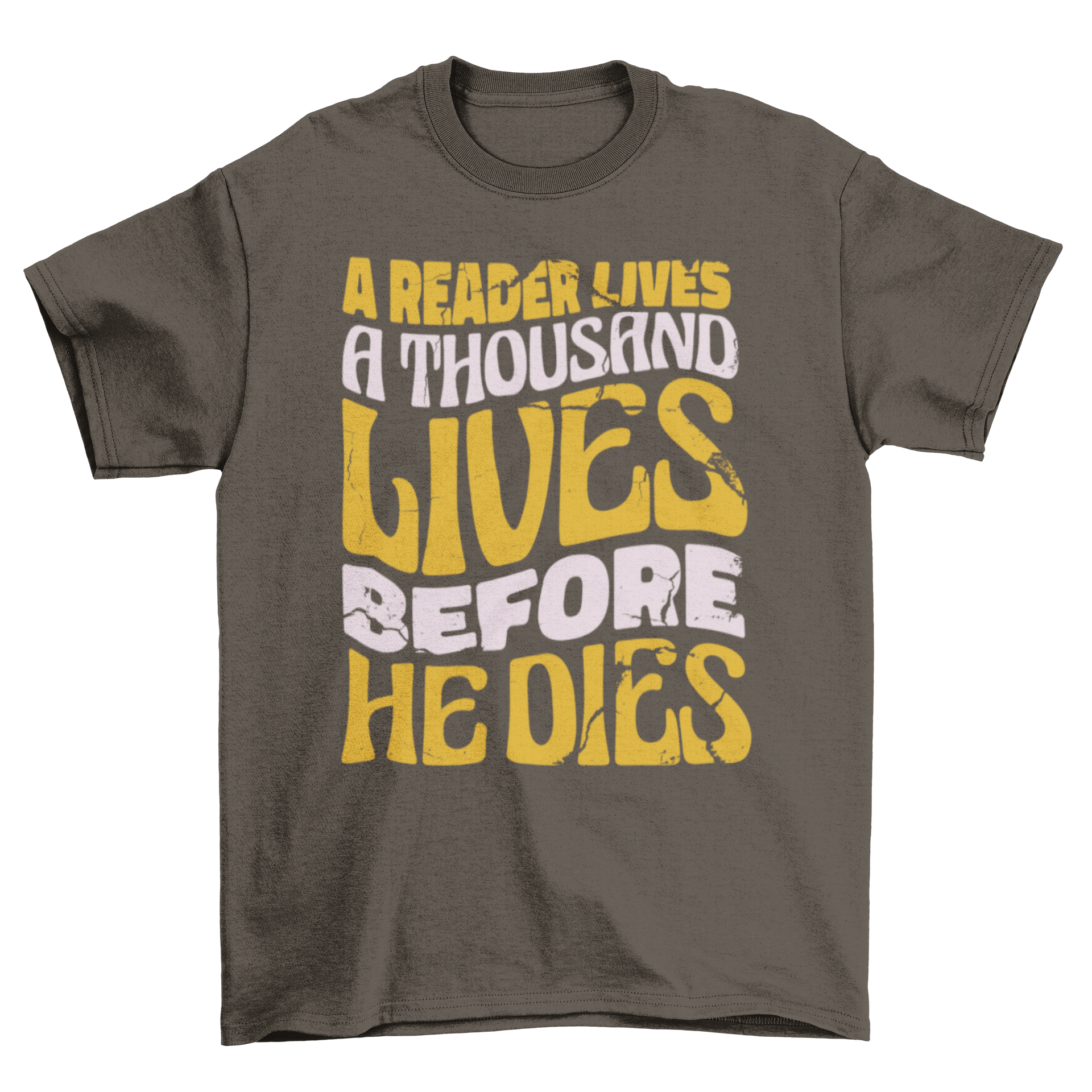 Reader's Lives T-shirt featuring retro lettering and an inspirational quote about reading.