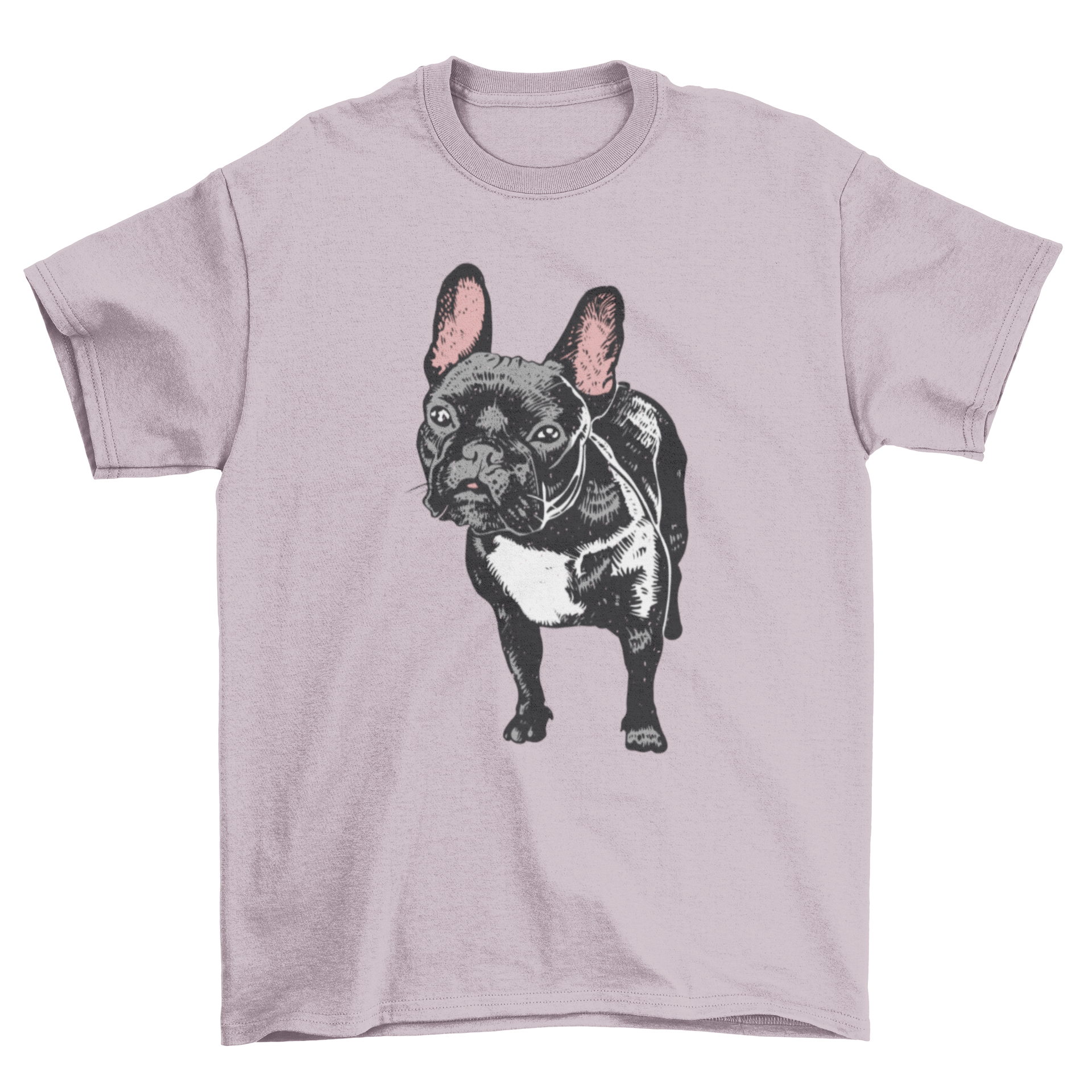 A stylish t-shirt featuring a realistic illustration of a French bulldog, showcasing its unique design and high-quality fabric.