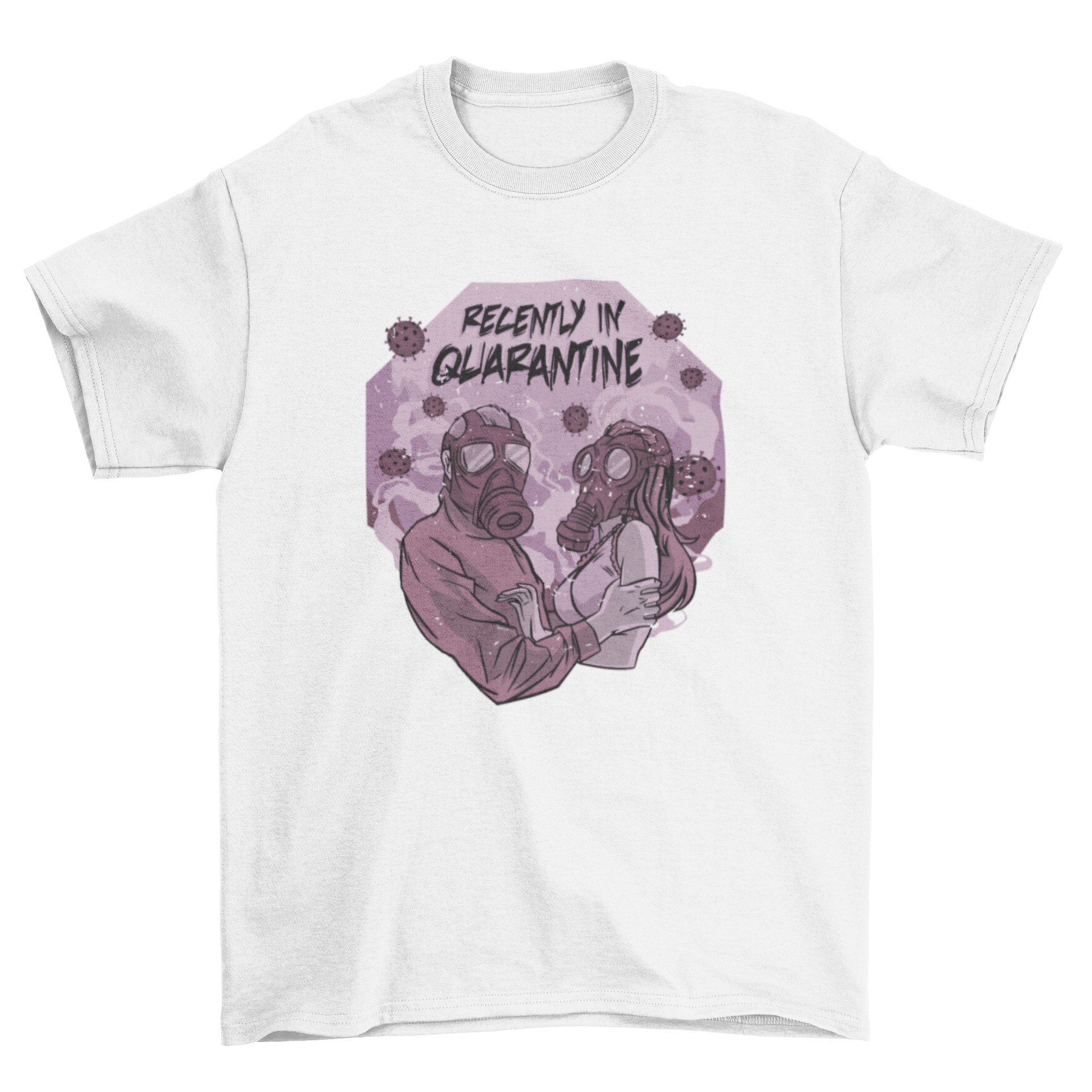 A cute t-shirt featuring a couple holding each other while wearing masks, symbolizing love and safety during quarantine.