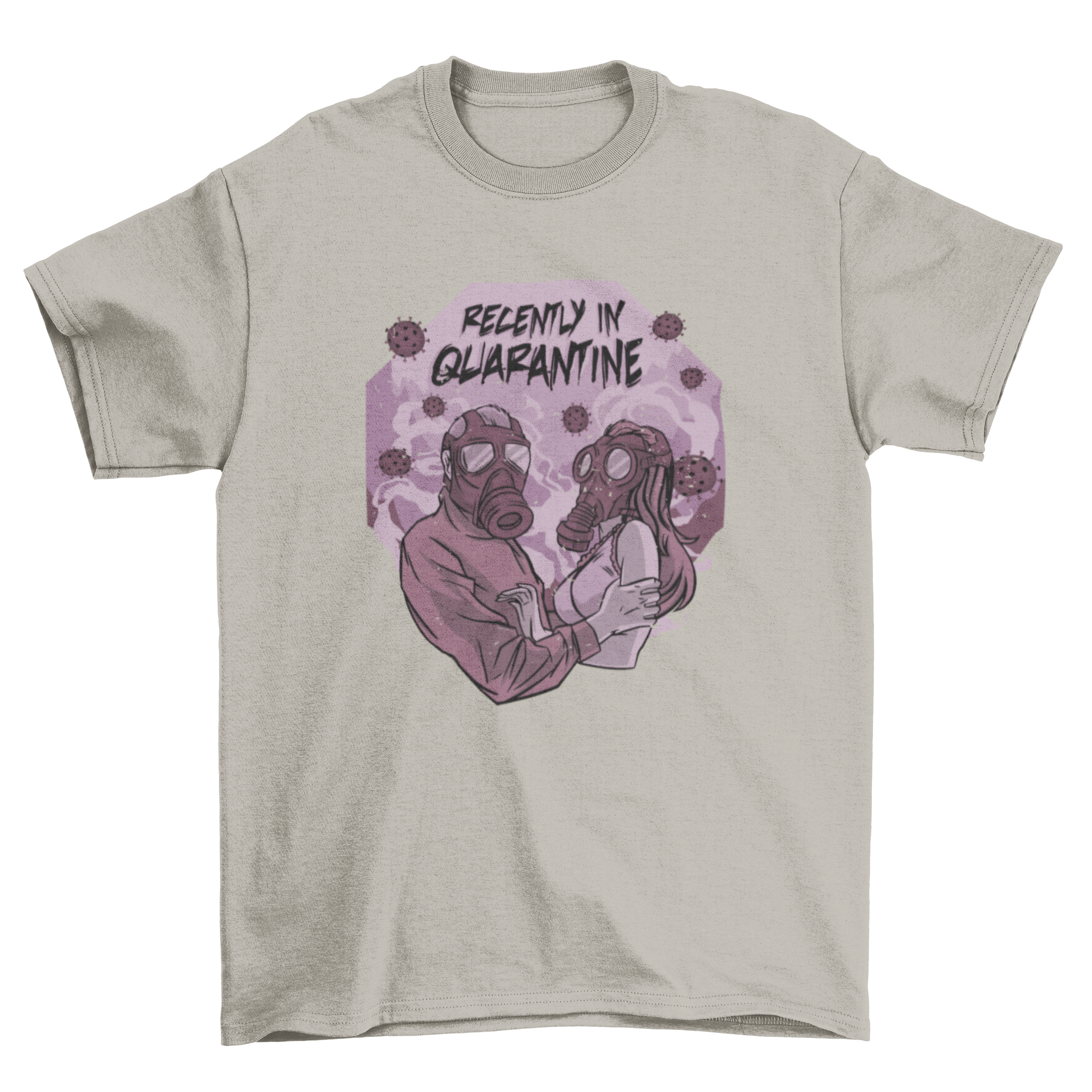 A cute t-shirt featuring a couple holding each other while wearing masks, symbolizing love and safety during quarantine.