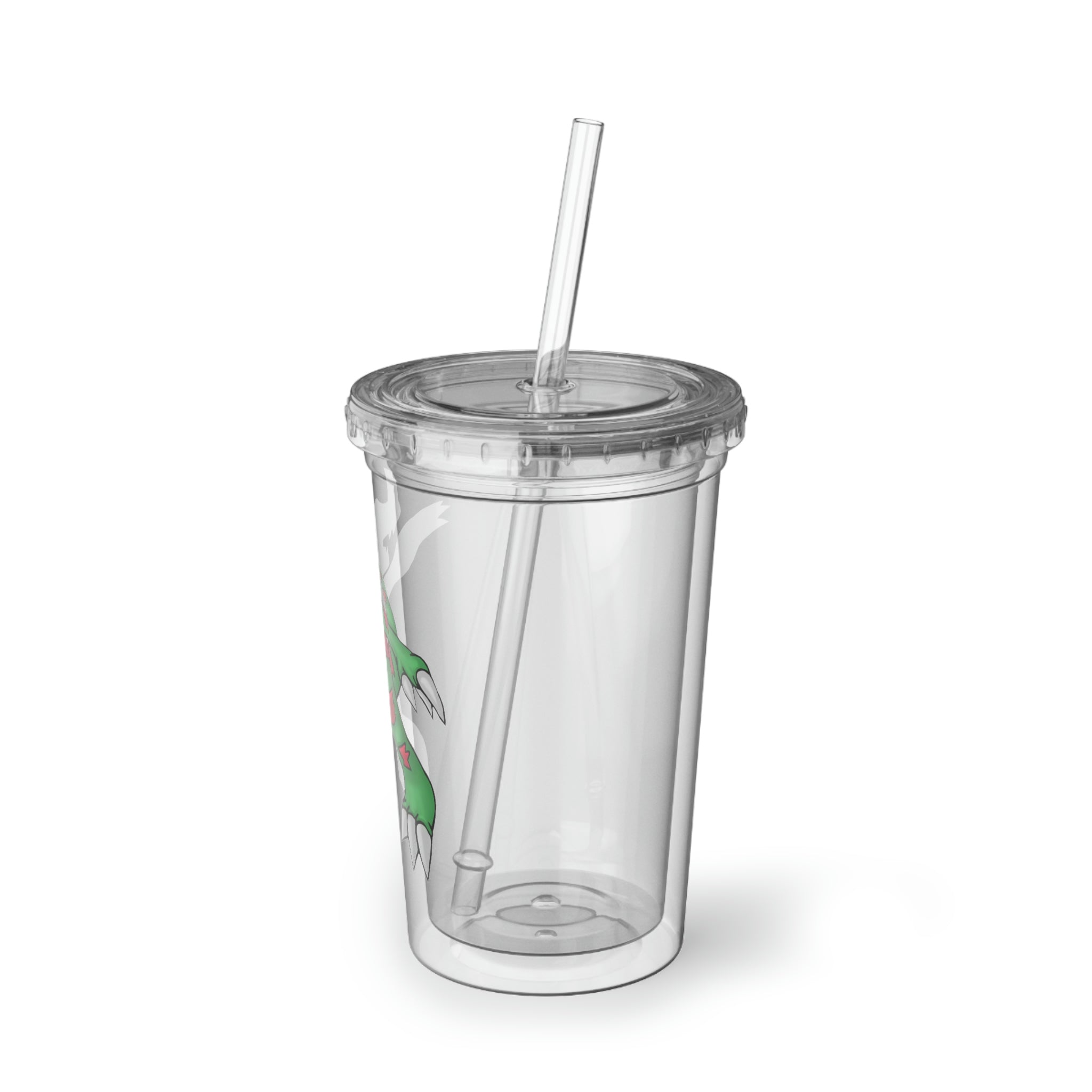 Recgor Suave Acrylic Cup with double-wall insulation, featuring a vibrant customizable design and a plastic lid with a straw.