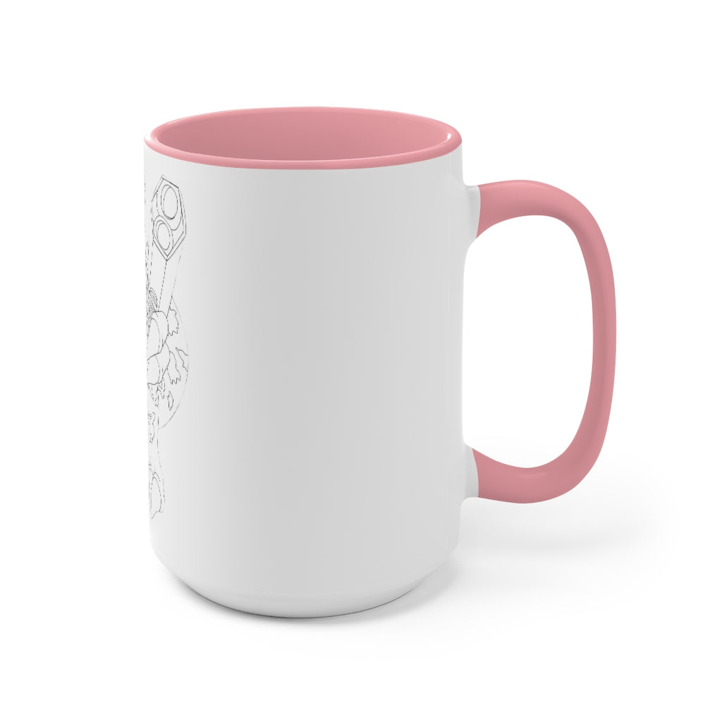 Rector Accent Mug showcasing a two-tone design with a white exterior and colored interior, available in red, pink, and black options.