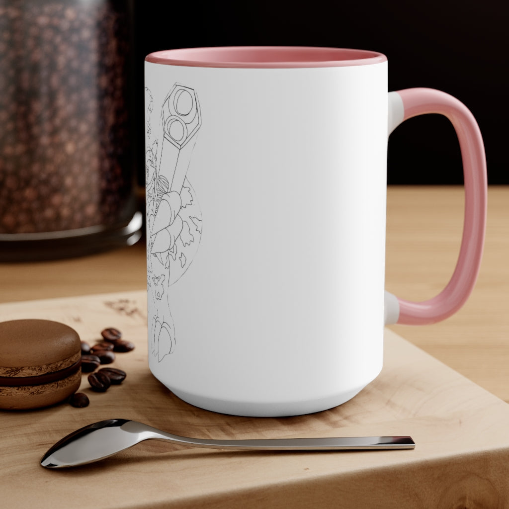 Rector Accent Mug showcasing a two-tone design with a white exterior and colored interior, available in red, pink, and black options.