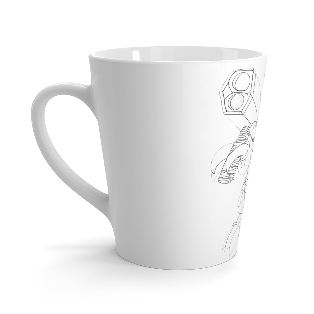 Rector Latte Mug in white ceramic with rounded corners and C-handle, showcasing vibrant sublimation printing.