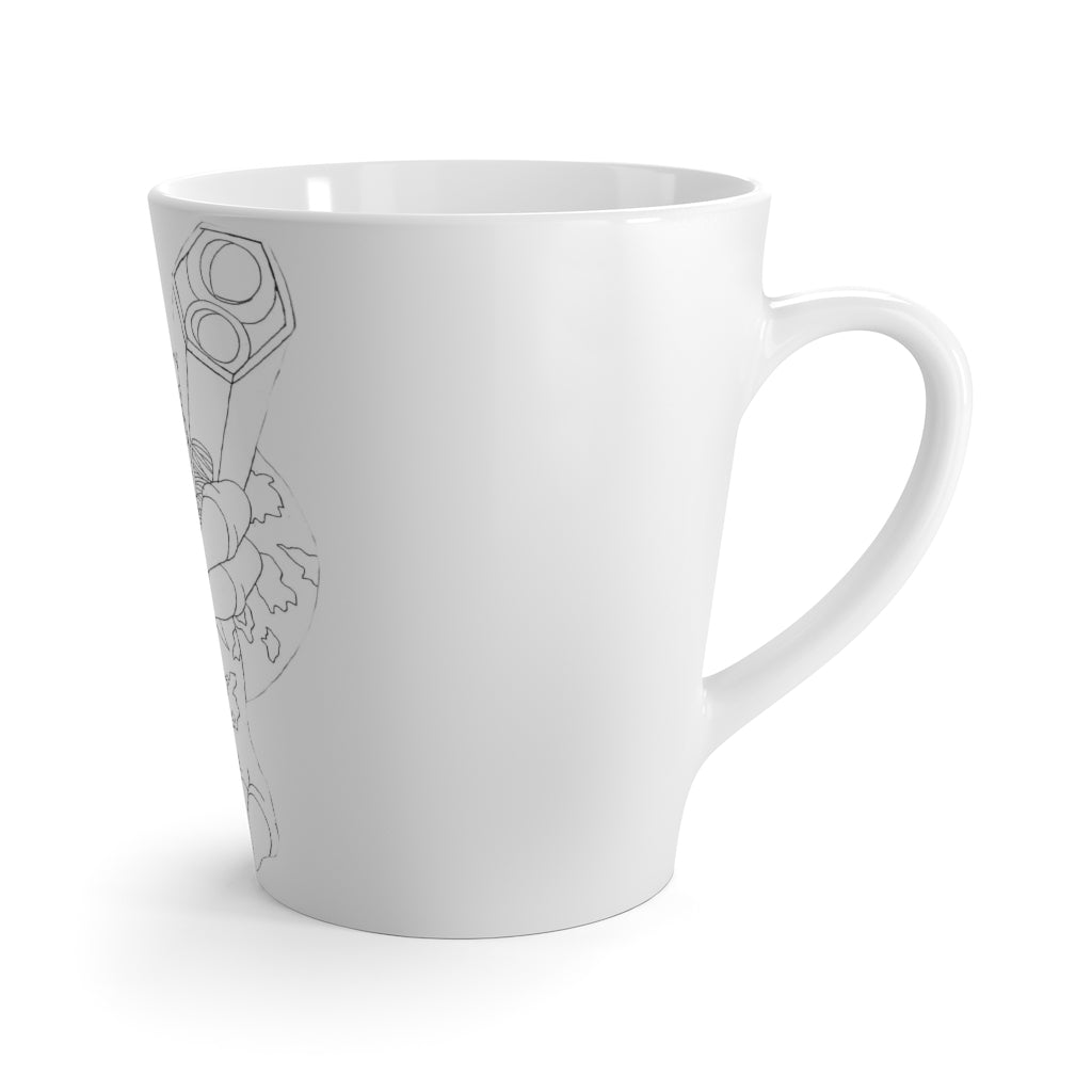 Rector Latte Mug in white ceramic with rounded corners and C-handle, showcasing vibrant sublimation printing.