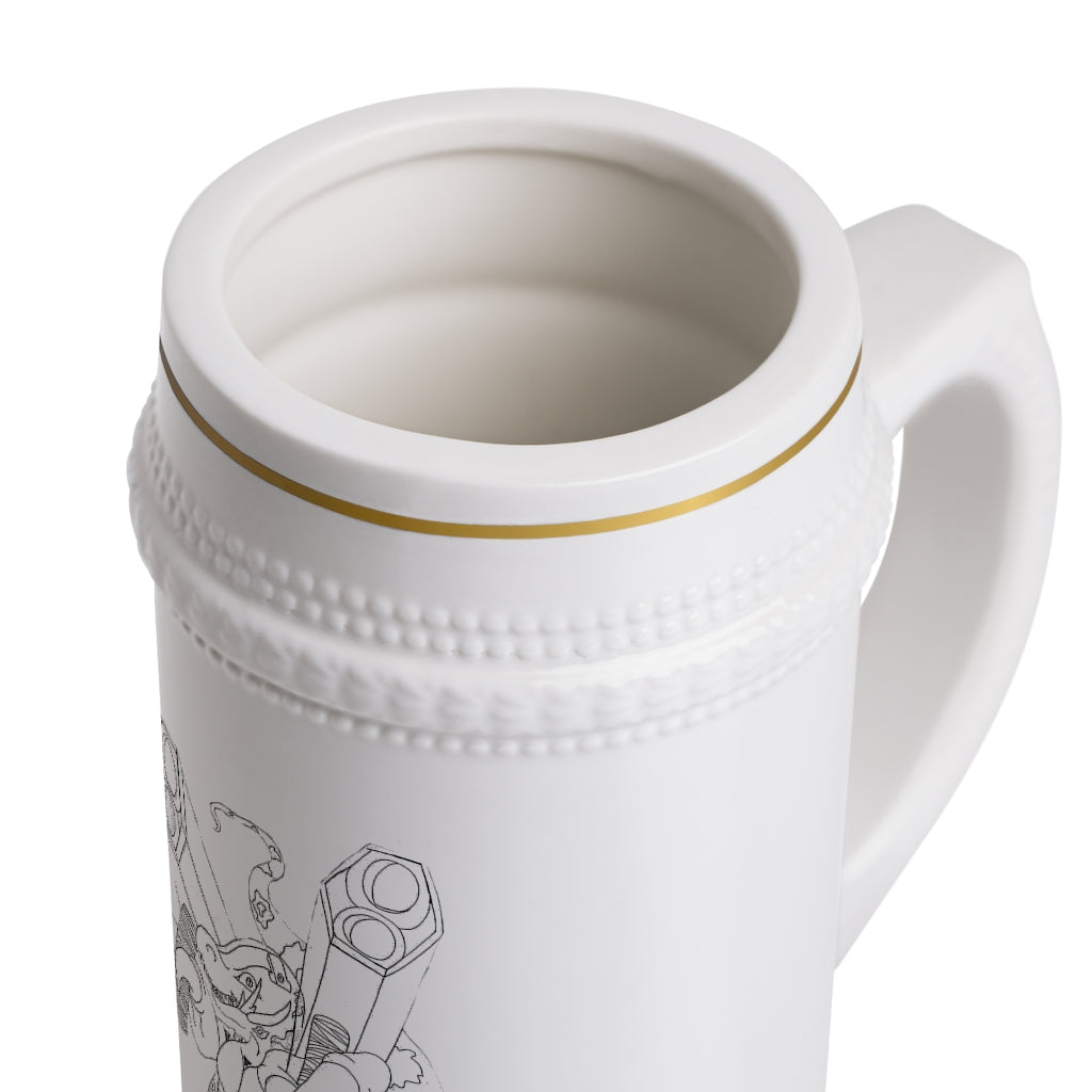 Rector Stein Mug made of durable white ceramic with ribbed outlines, perfect for custom designs.