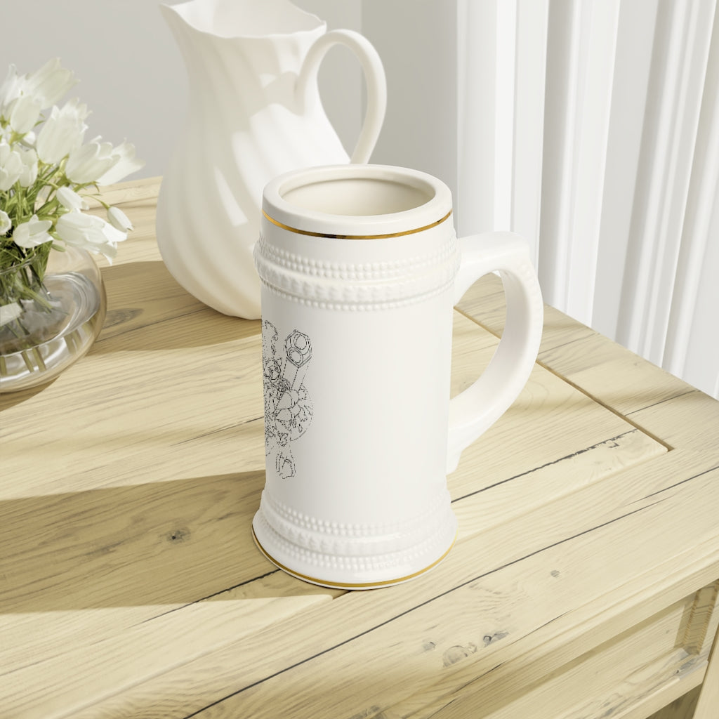 Rector Stein Mug made of durable white ceramic with ribbed outlines, perfect for custom designs.