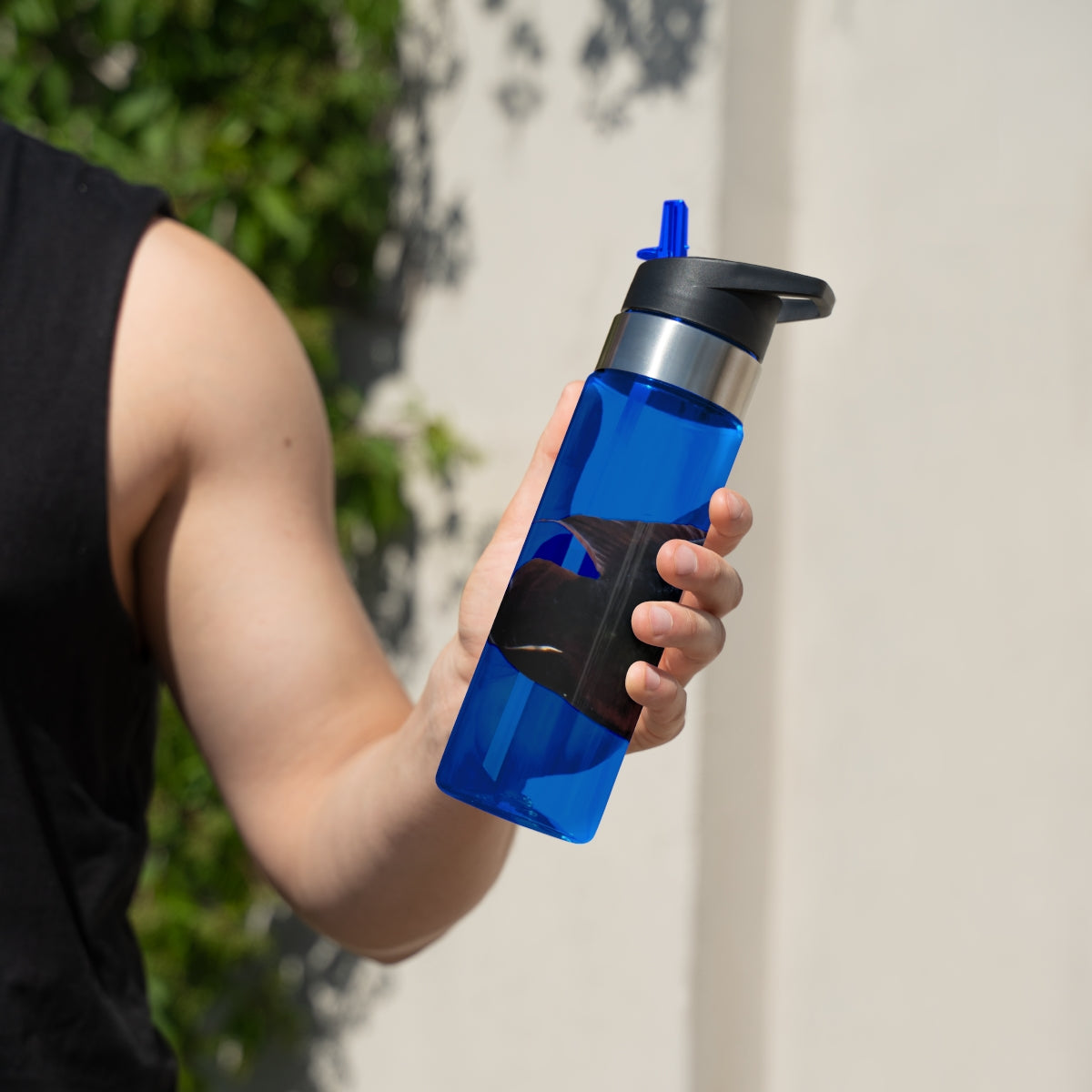 Red and Black Fish Kensington Tritan™ Sport Bottle, 20oz with a screw-on lid and carabiner hook, showcasing its stylish design and durable material.