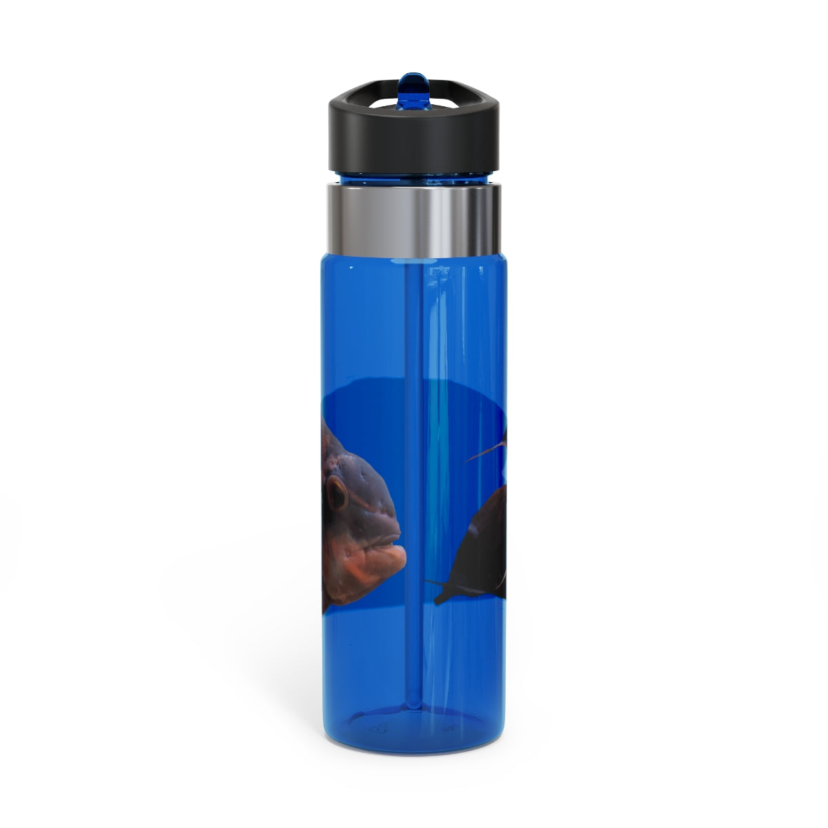 Red and Black Fish Kensington Tritan™ Sport Bottle, 20oz with a screw-on lid and carabiner hook, showcasing its stylish design and durable material.