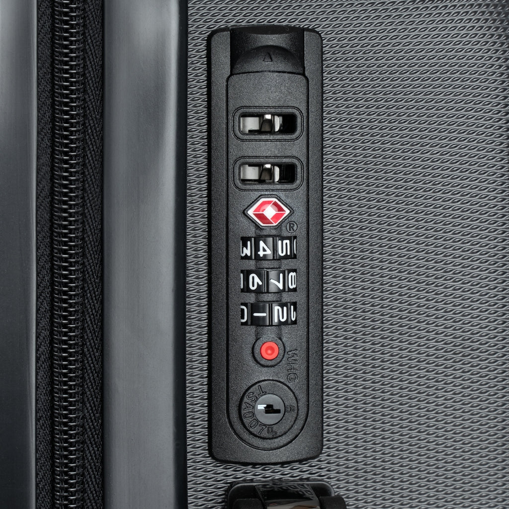 Red Black Dragon Gun Cabin Suitcase with a vibrant dragon design, featuring a hard-shell exterior and adjustable handle.