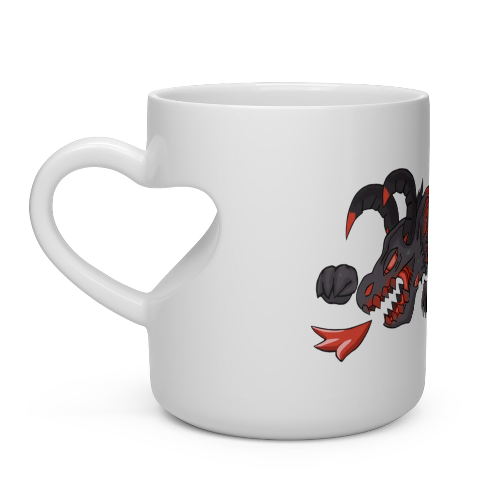 Red Black Dragon Gun Heart Shape Mug with a unique heart-shaped handle, perfect for hot beverages.