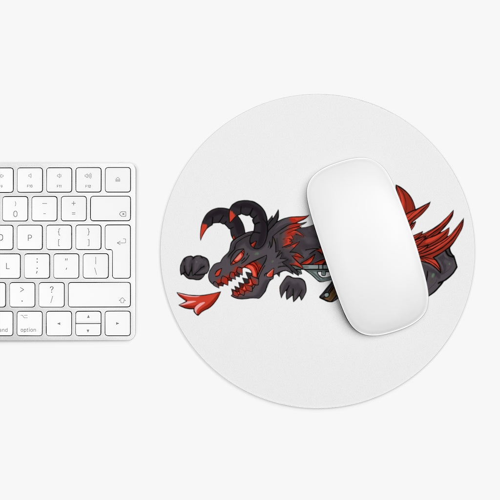 Red Black Dragon Gun Mouse Pad featuring a vibrant dragon design on a neoprene surface with a non-slip rubber bottom.