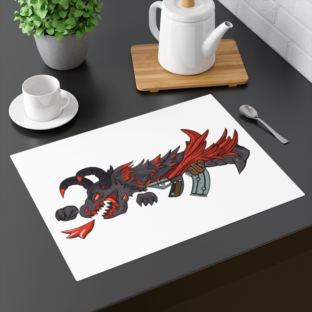 Red Black Dragon Gun Placemat featuring a vibrant dragon design on a cotton fabric, perfect for enhancing dining tables.