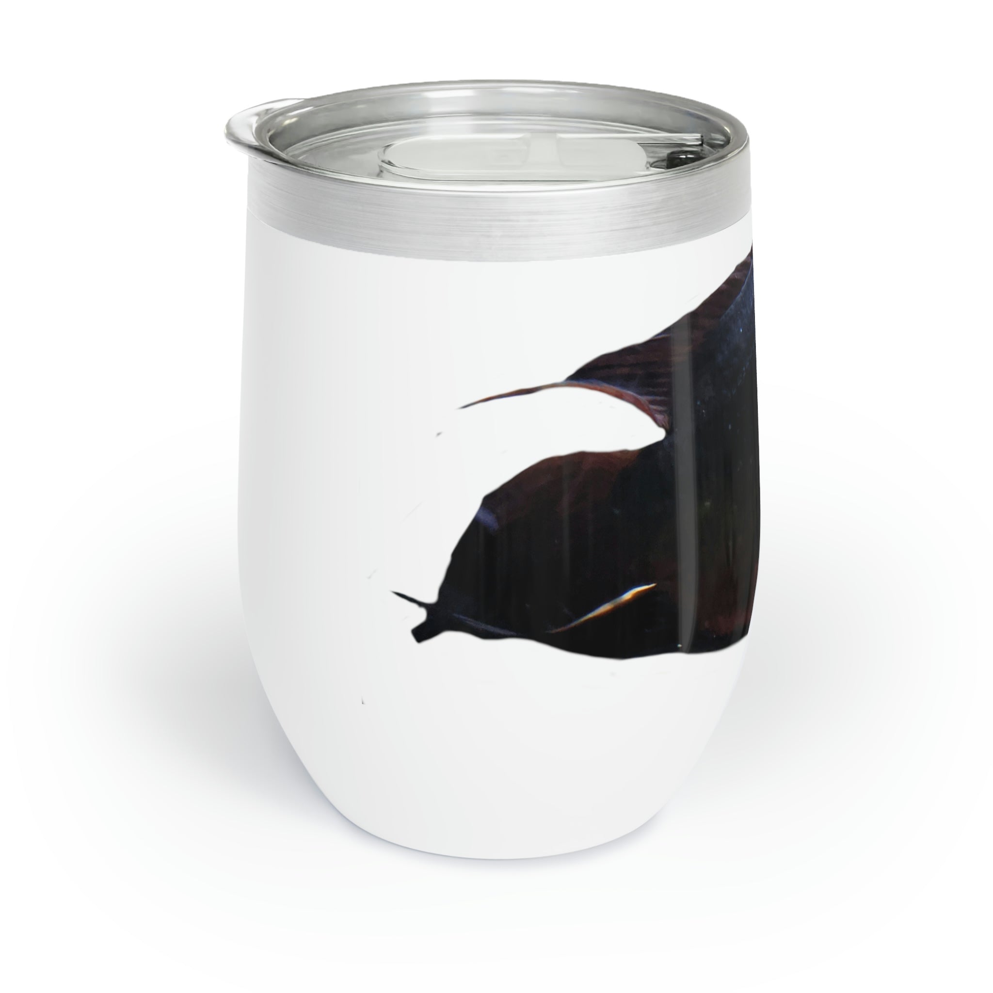 Red Black Fish Chill Wine Tumbler with double-insulated walls, showcasing a sleek stemless design and vibrant colors.