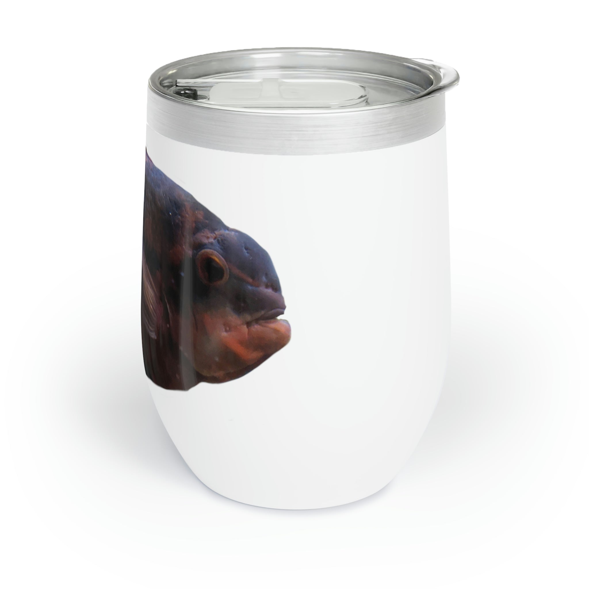 Red Black Fish Chill Wine Tumbler with double-insulated walls, showcasing a sleek stemless design and vibrant colors.