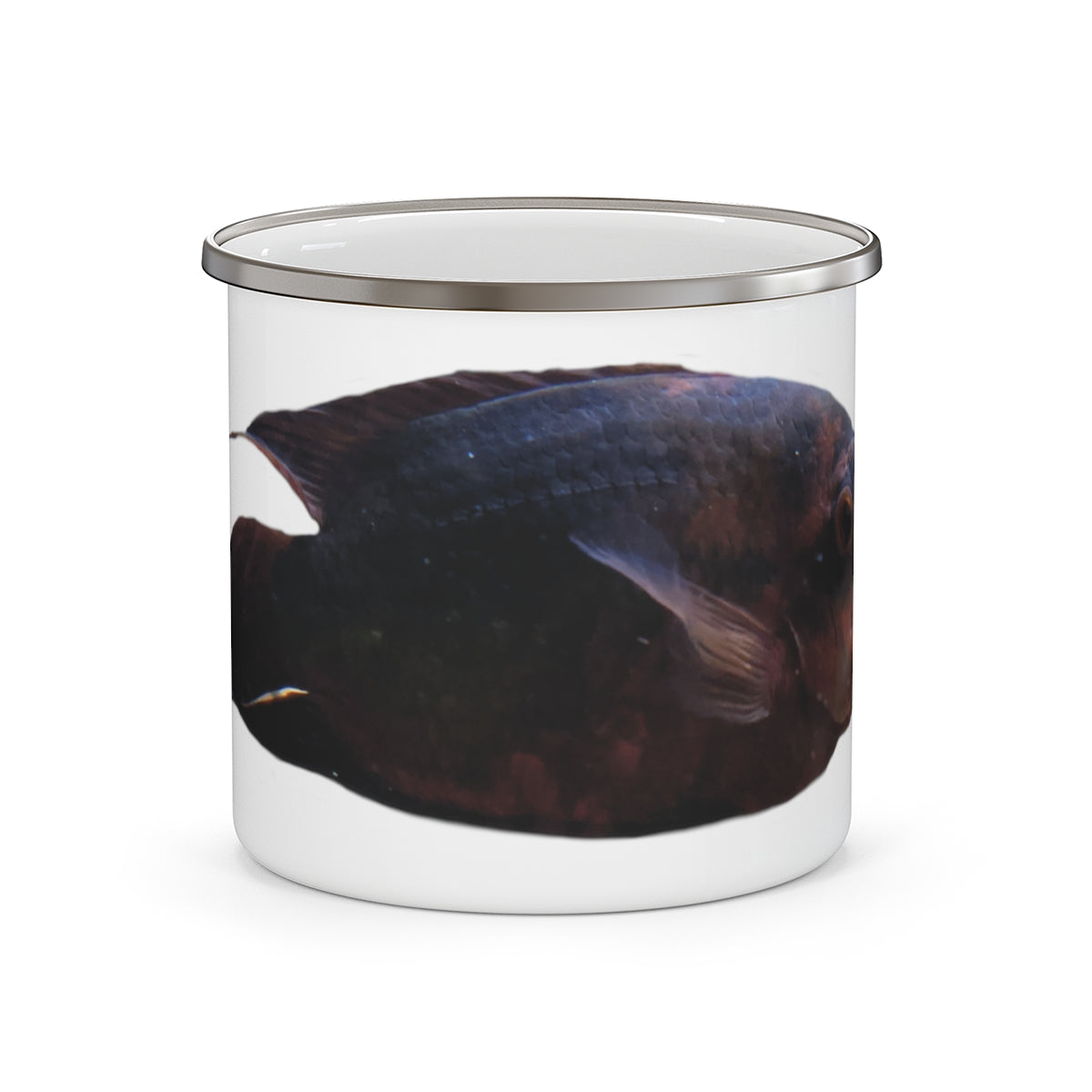 Red Black Fish Enamel Camping Mug with a stylish design, perfect for outdoor adventures and personalization.