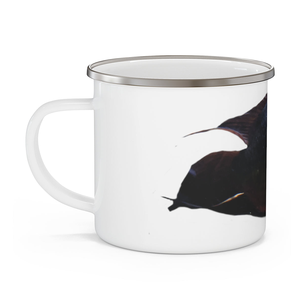 Red Black Fish Enamel Camping Mug with a stylish design, perfect for outdoor adventures and personalization.