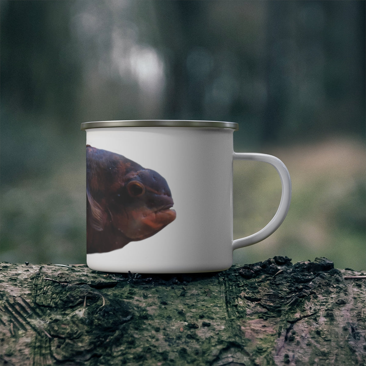 Red Black Fish Enamel Camping Mug with a stylish design, perfect for outdoor adventures and personalization.