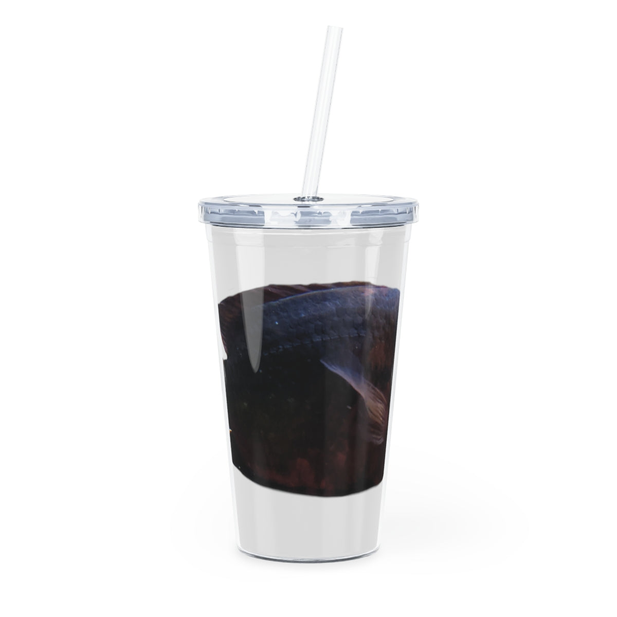 Red Black Fish Plastic Tumbler with Straw, featuring a vibrant design and double wall insulation for temperature control.