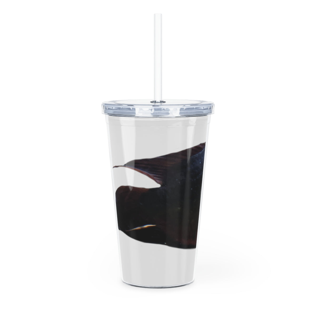 Red Black Fish Plastic Tumbler with Straw, featuring a vibrant design and double wall insulation for temperature control.