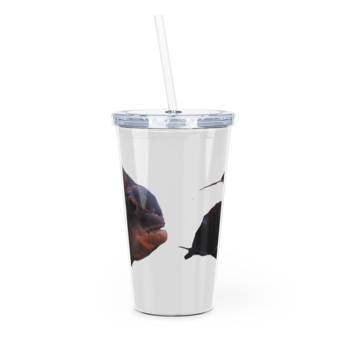 Red Black Fish Plastic Tumbler with Straw, featuring a vibrant design and double wall insulation for temperature control.